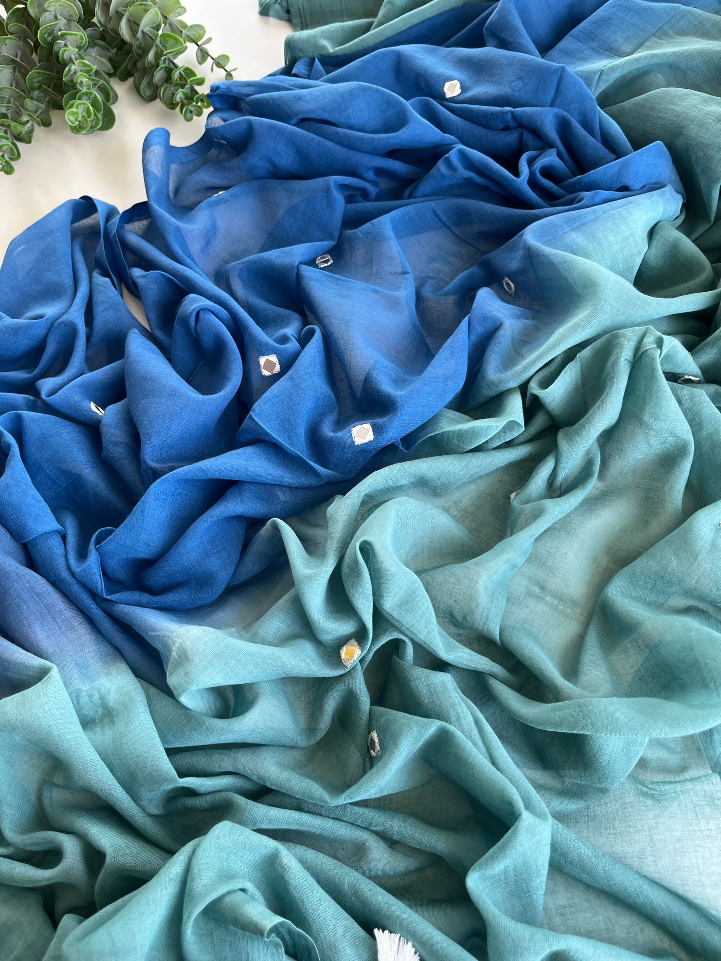 Double shaded Blue Mul Saree & Moonlit Blouse