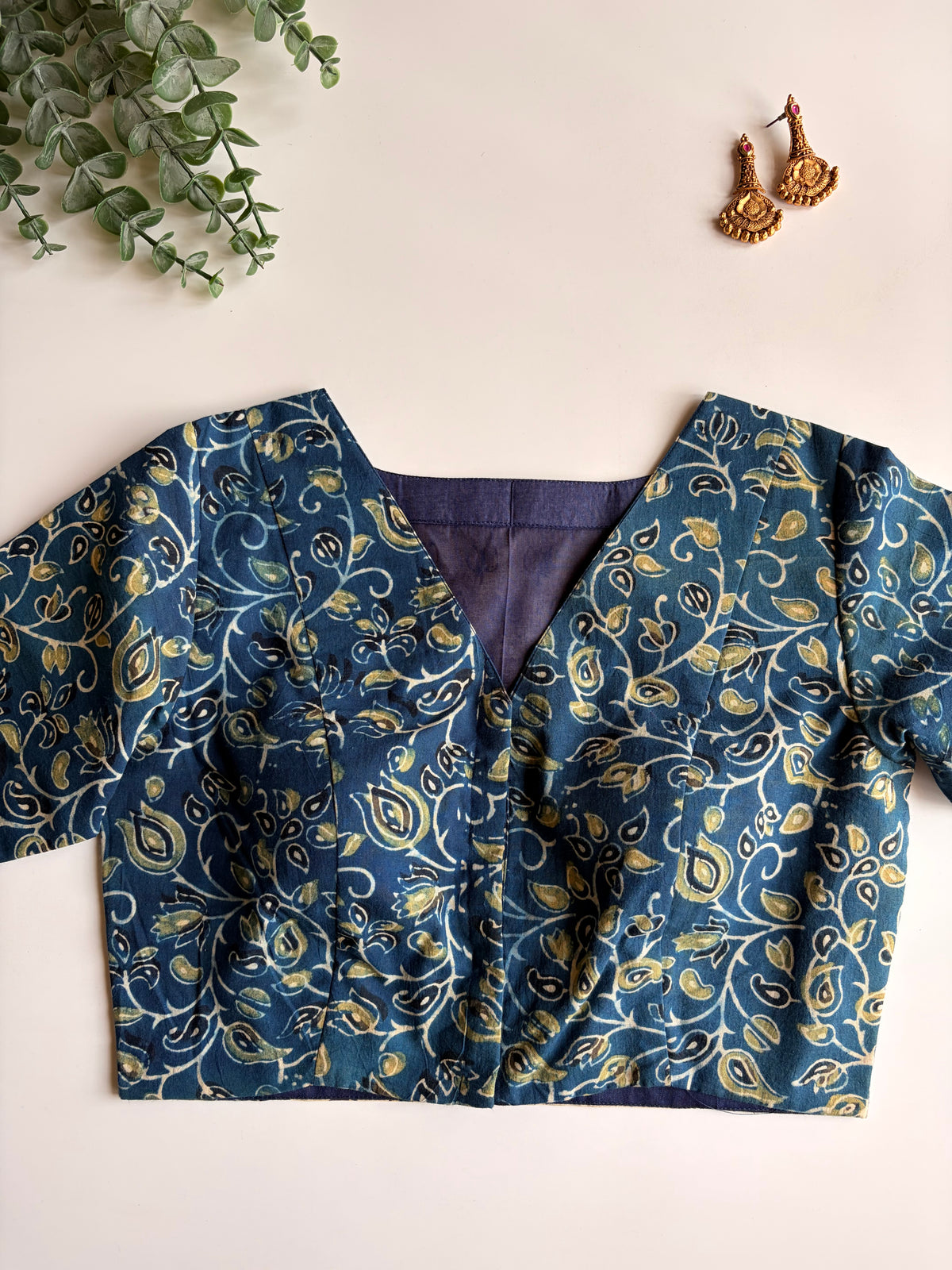 Navy & Green Ajrakh Blouse