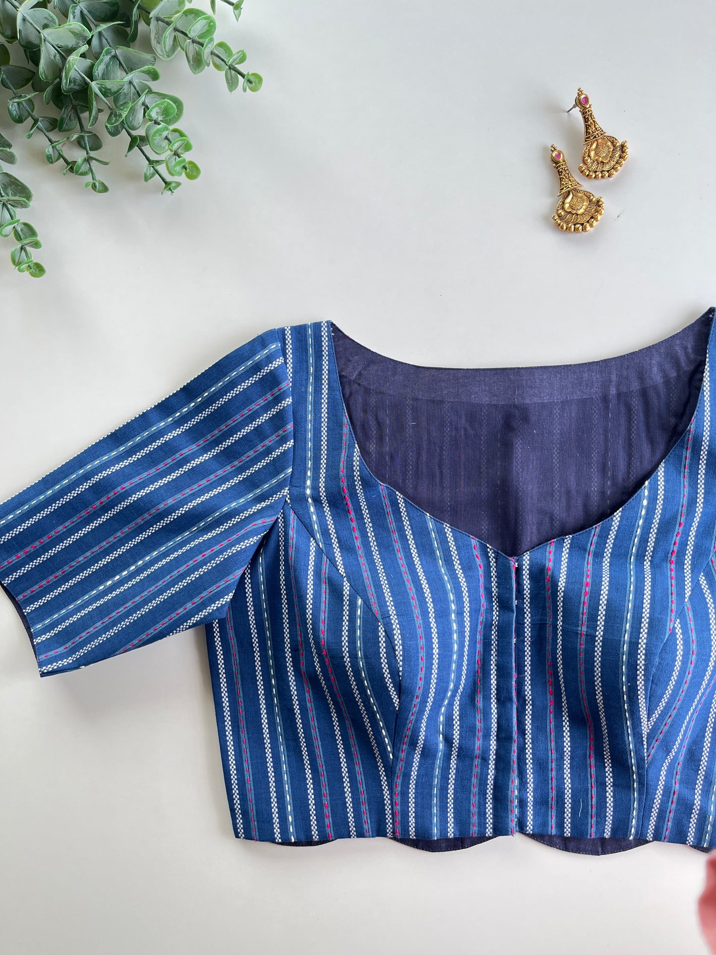 Blue Stripe Scallop Blouse