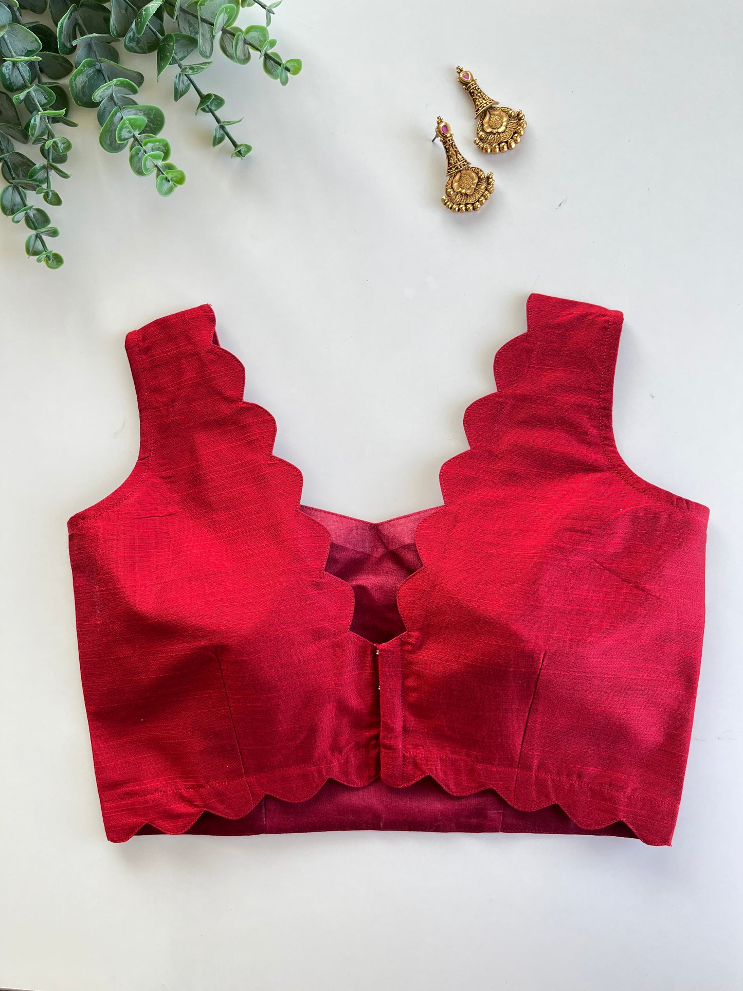 Cherry Red Scallop Blouse