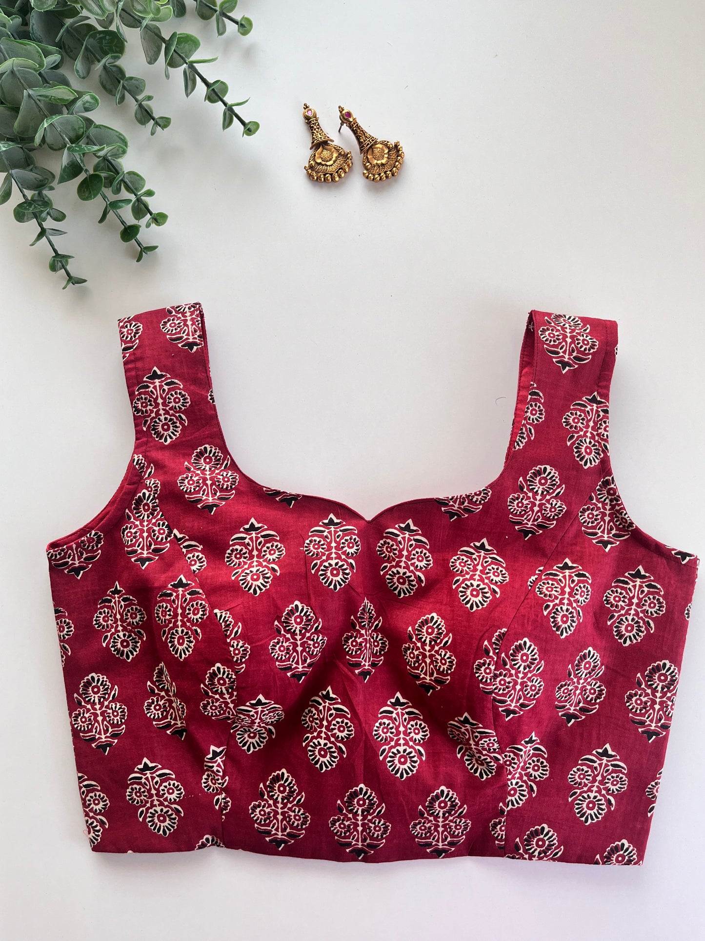Red Ajrakh Printed Blouse