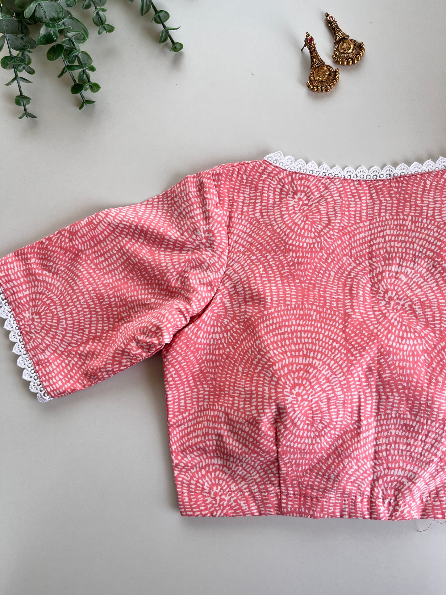 Peach Lace work Cotton Blouse