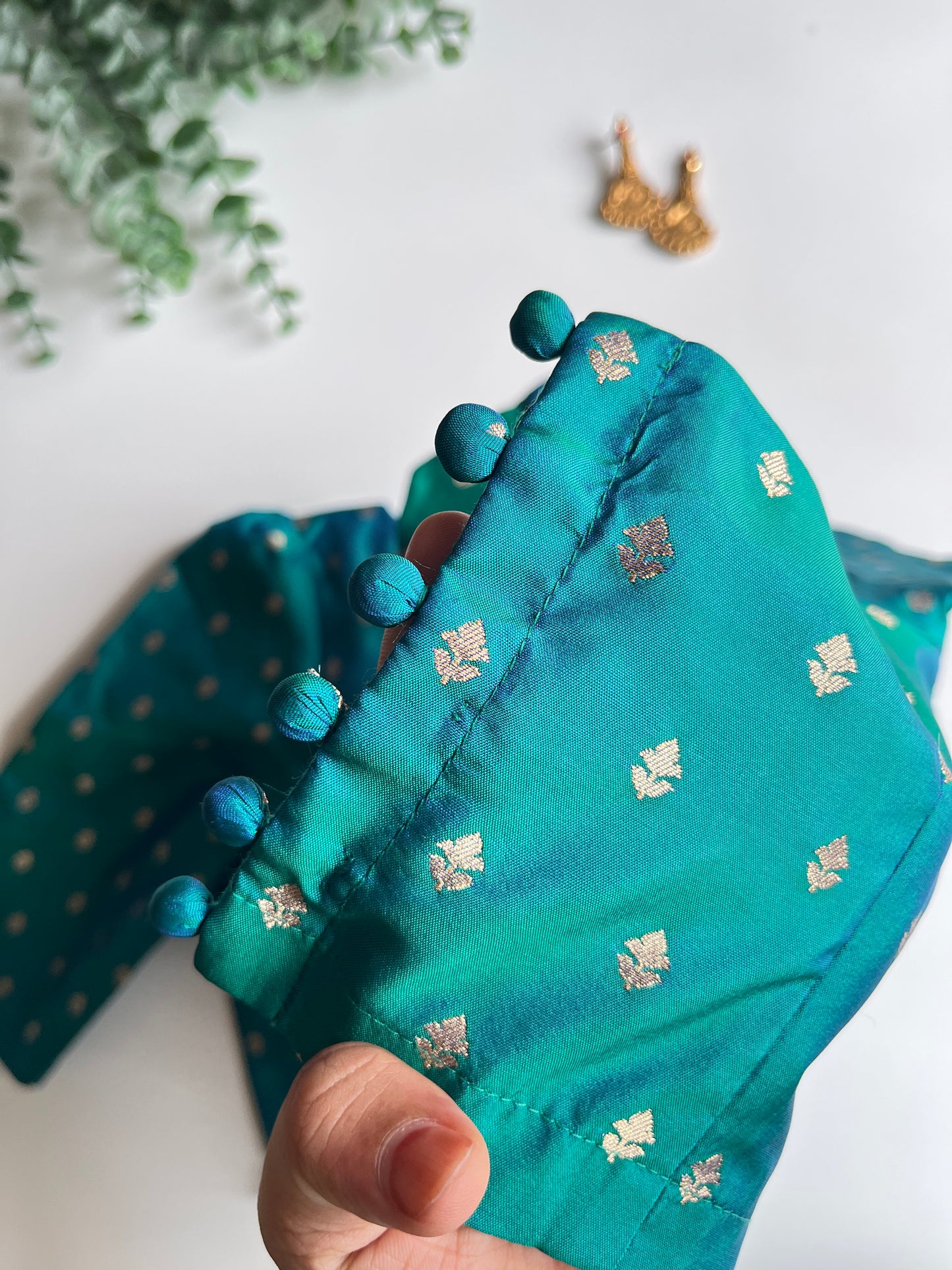 Peacock Blue Green Butta Blouse