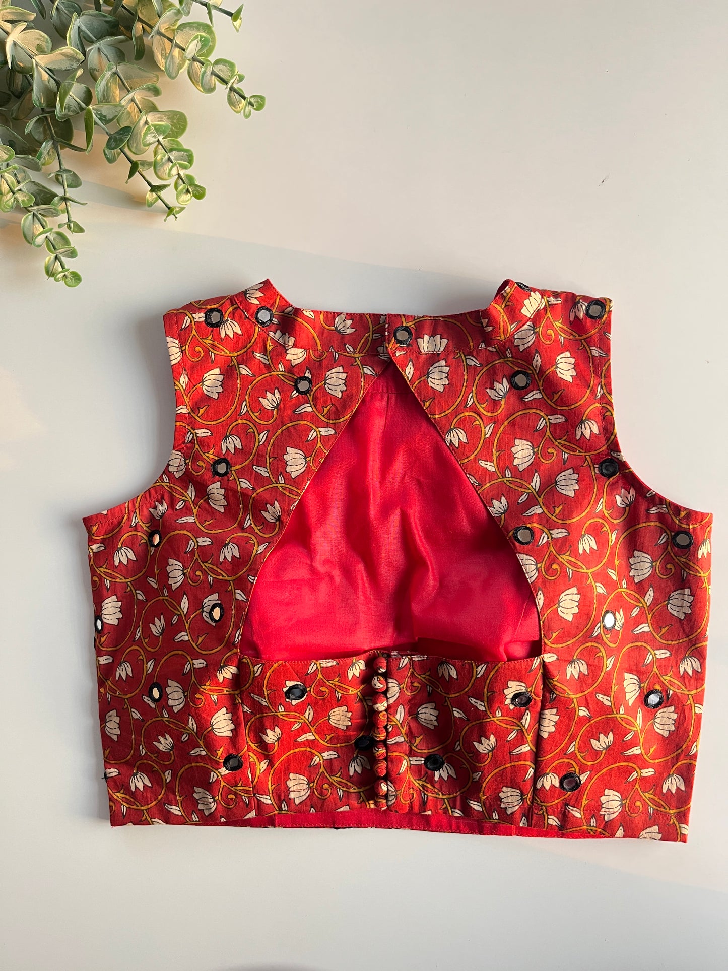 Red Mirror Handwork Blouse
