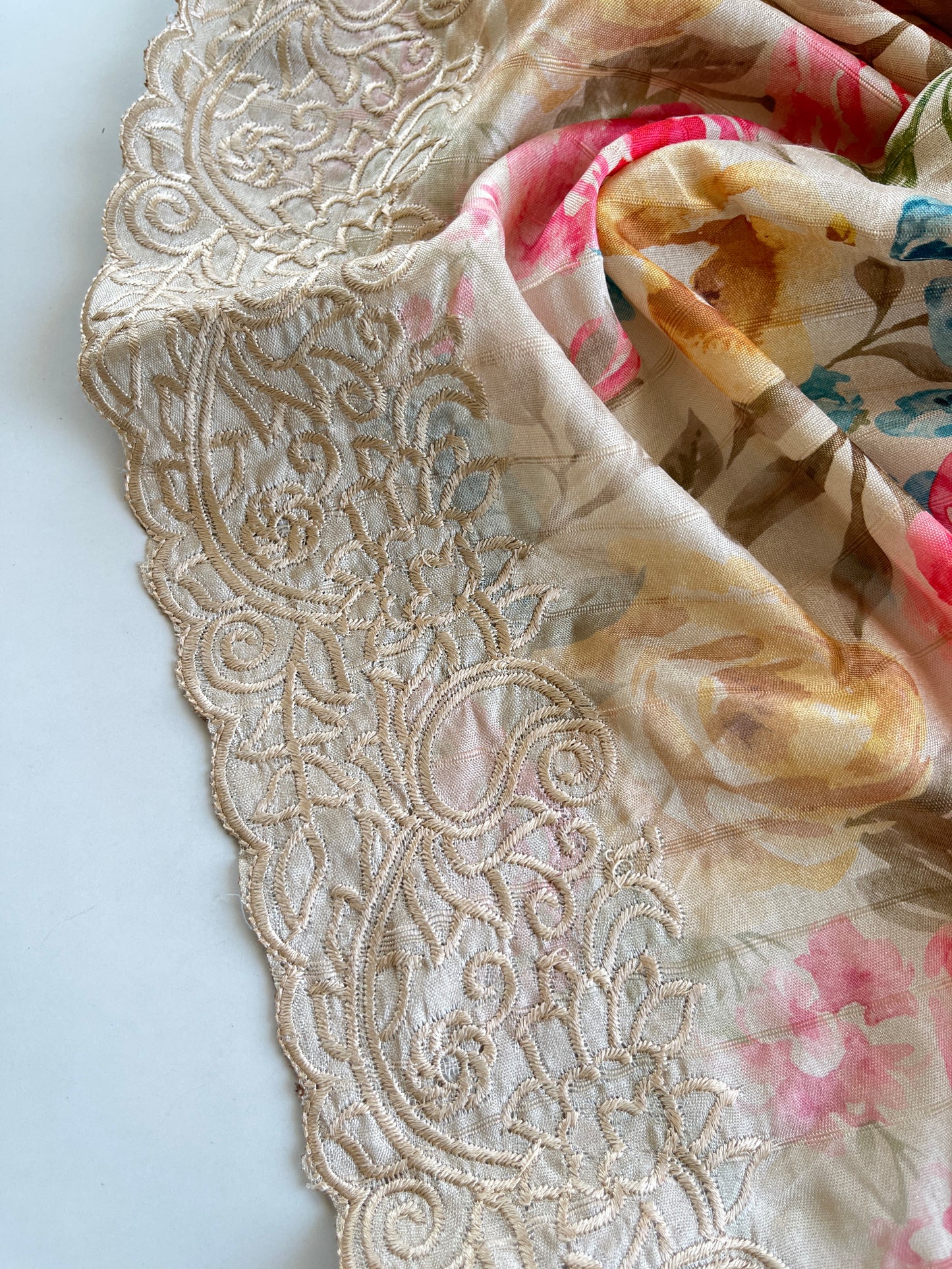 Nyra Saree in Beige & Pink