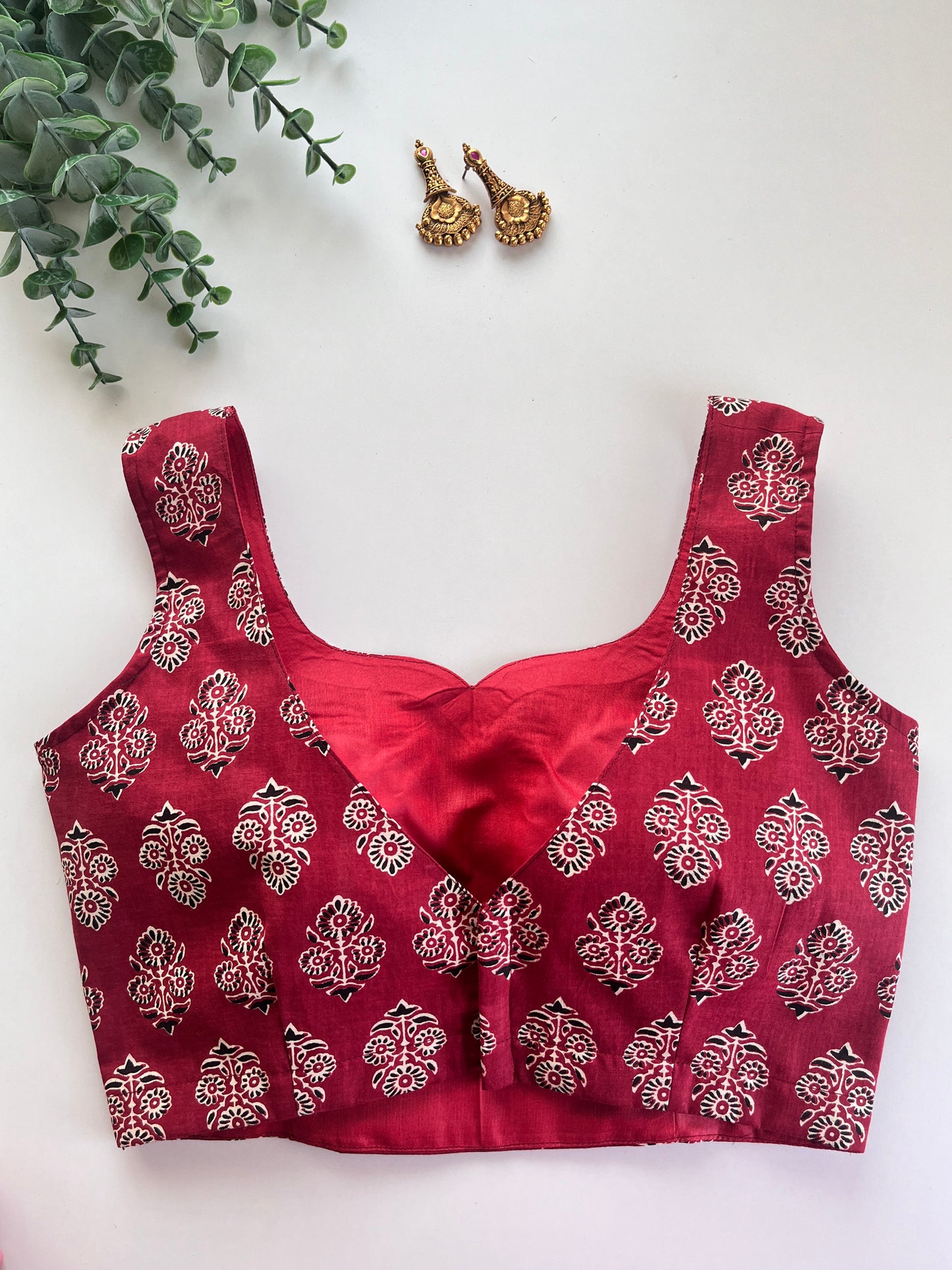 Red Ajrakh Printed Blouse