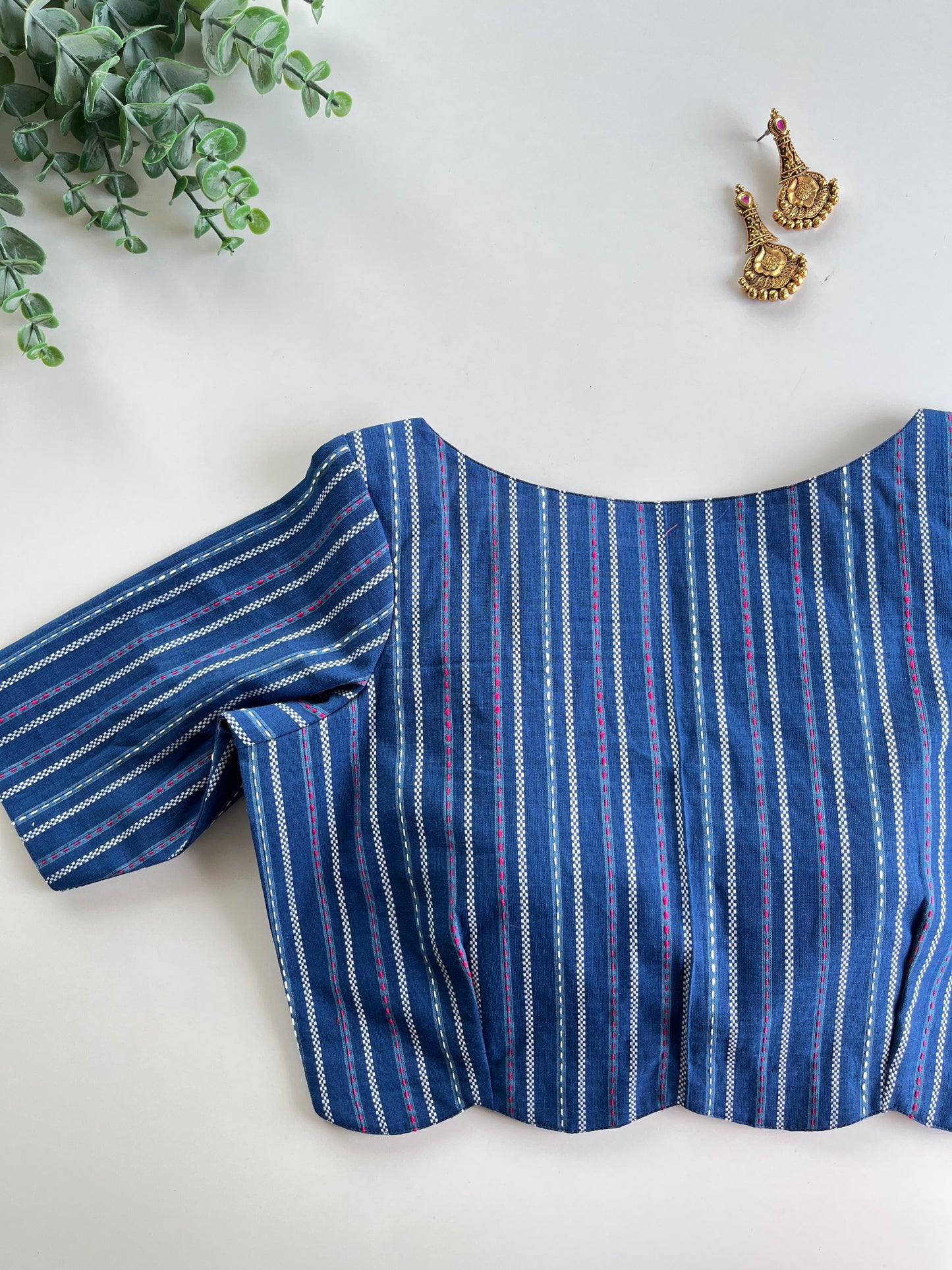Blue Stripe Scallop Blouse