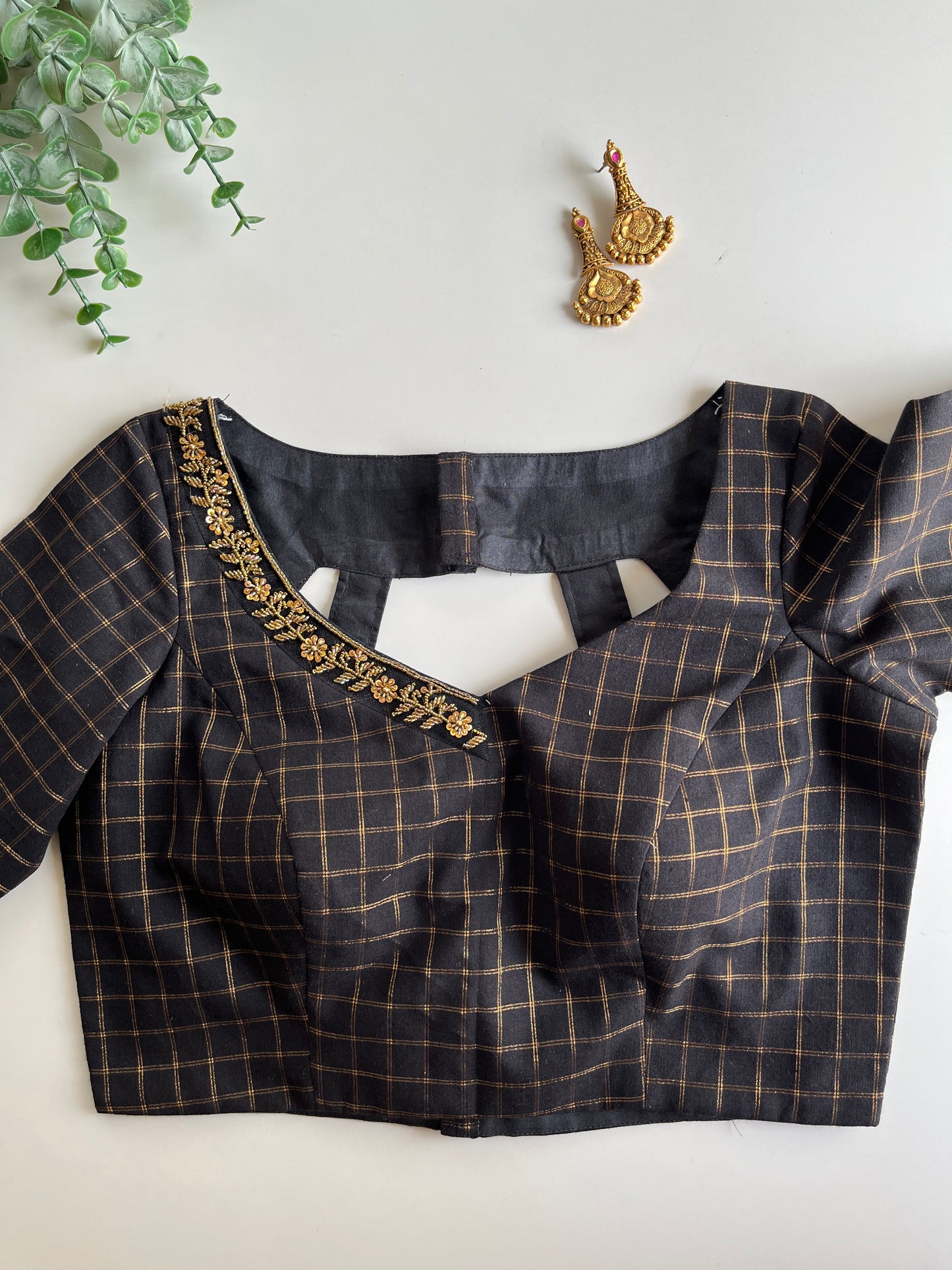 Black Check Handworked Blouse