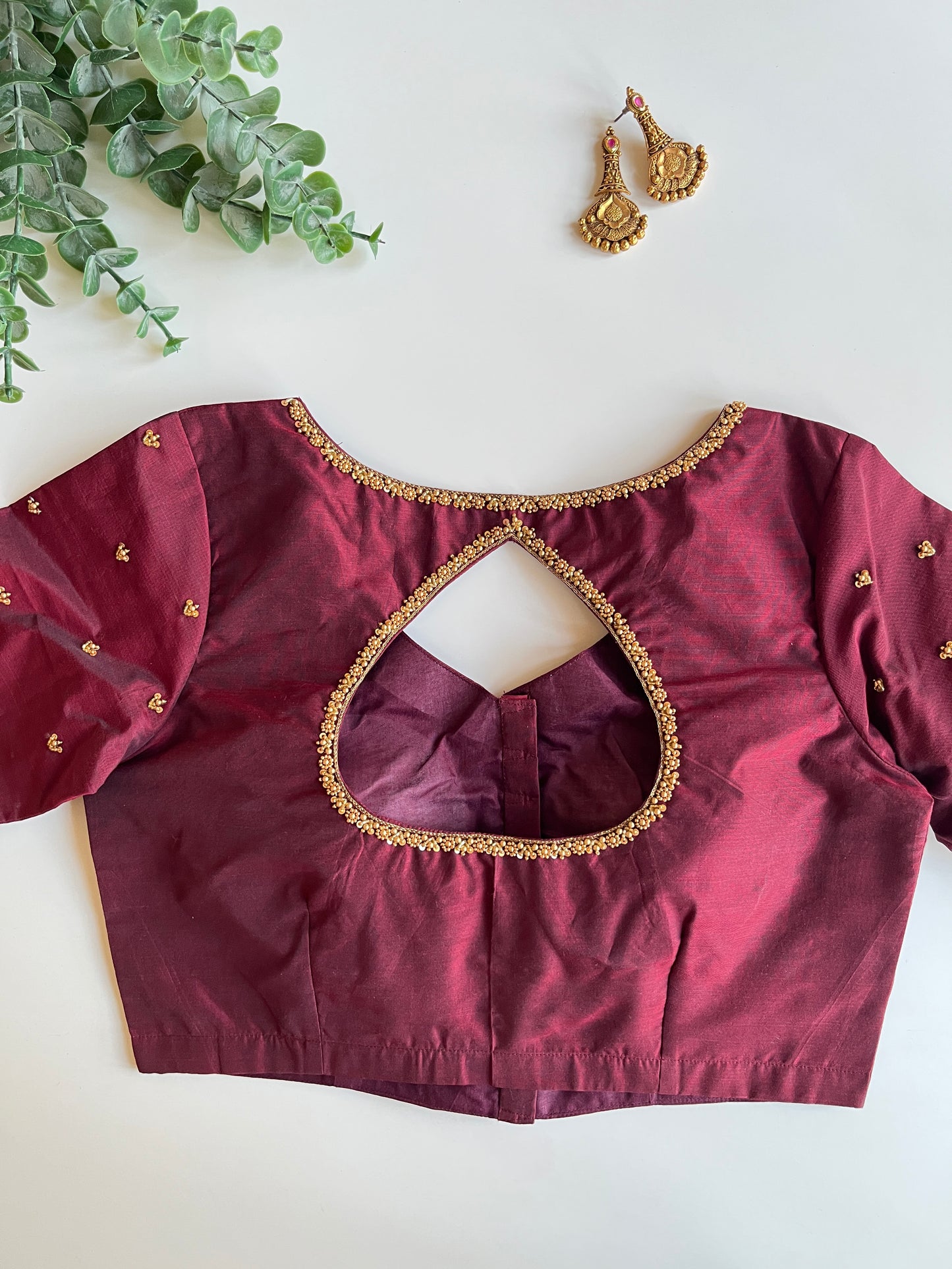 Maroon Scallop Handworked Blouse