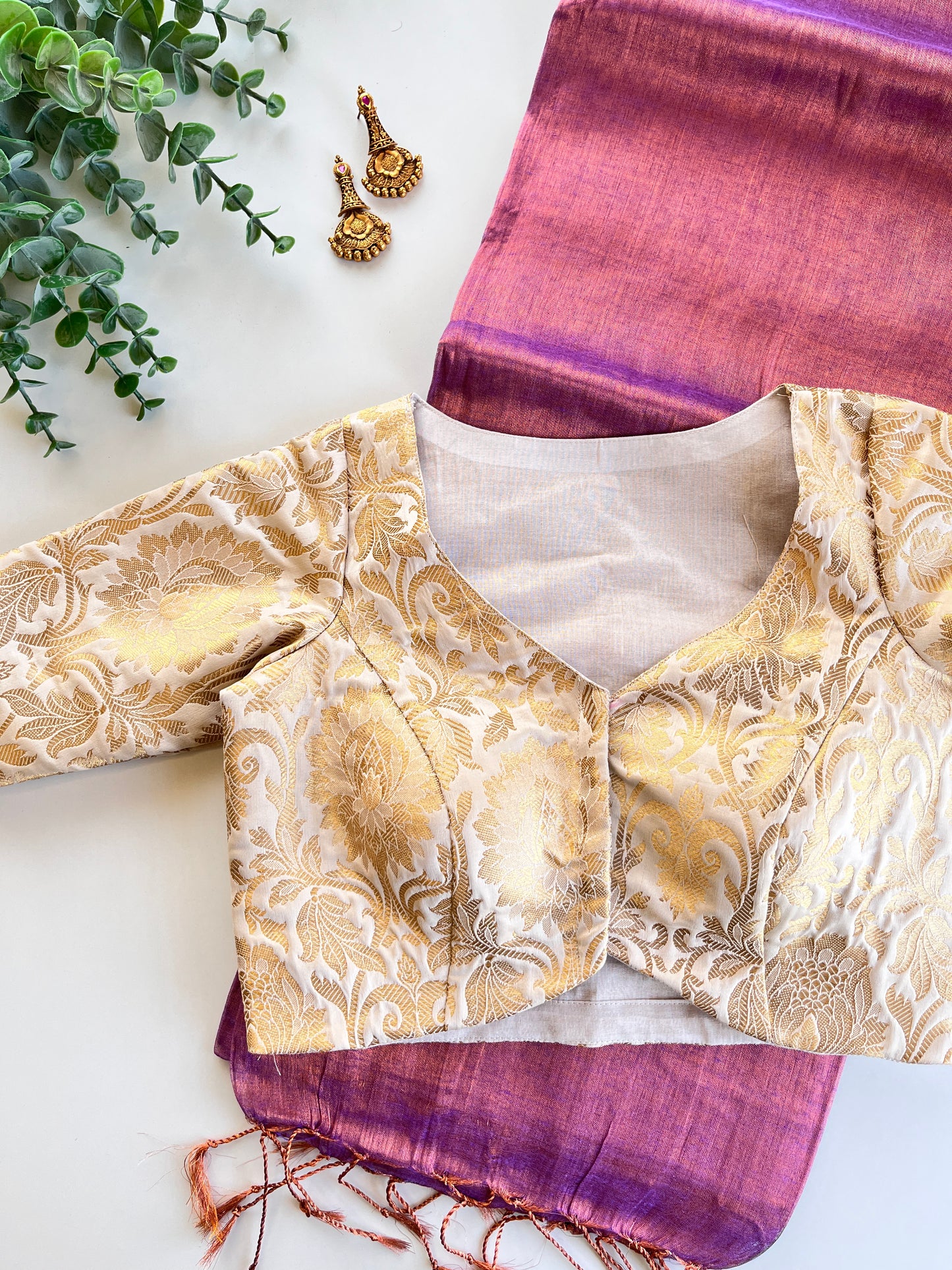 Lilac Tissue saree and Banaras Blouse