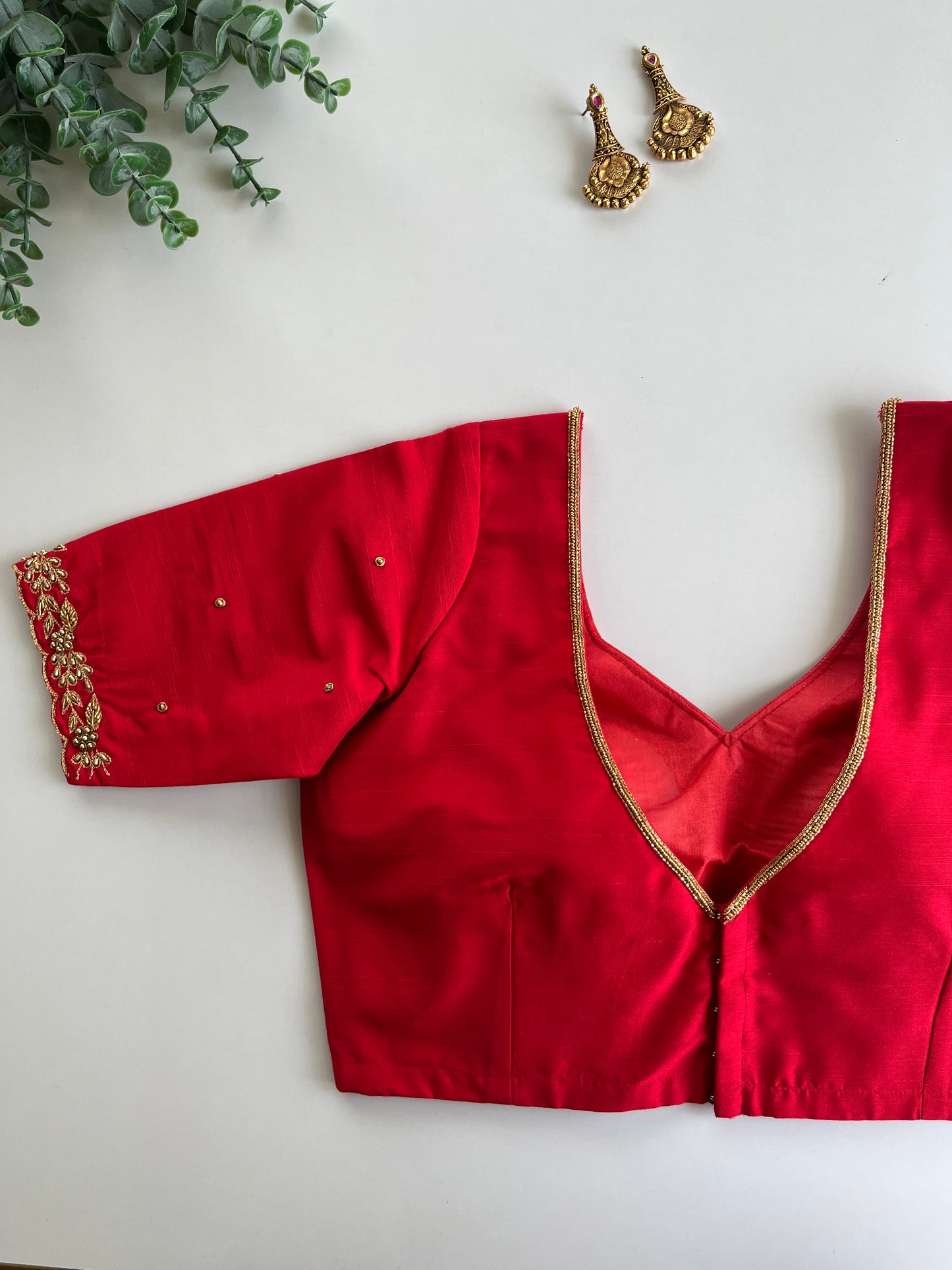 Red Minimal Handwork Blouse