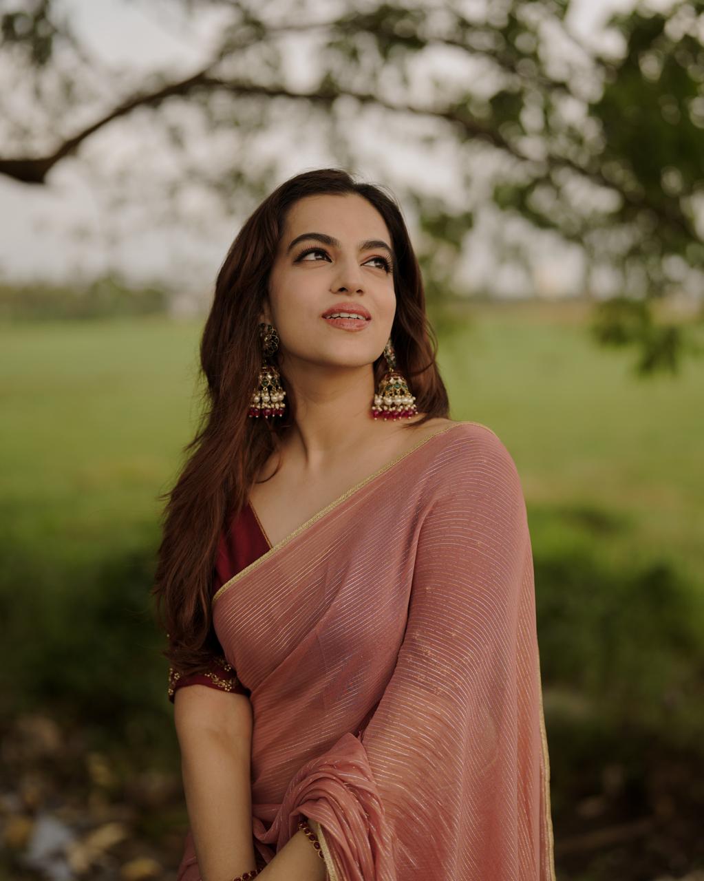Ziah in Salmon and Maroon Handwork Blouse