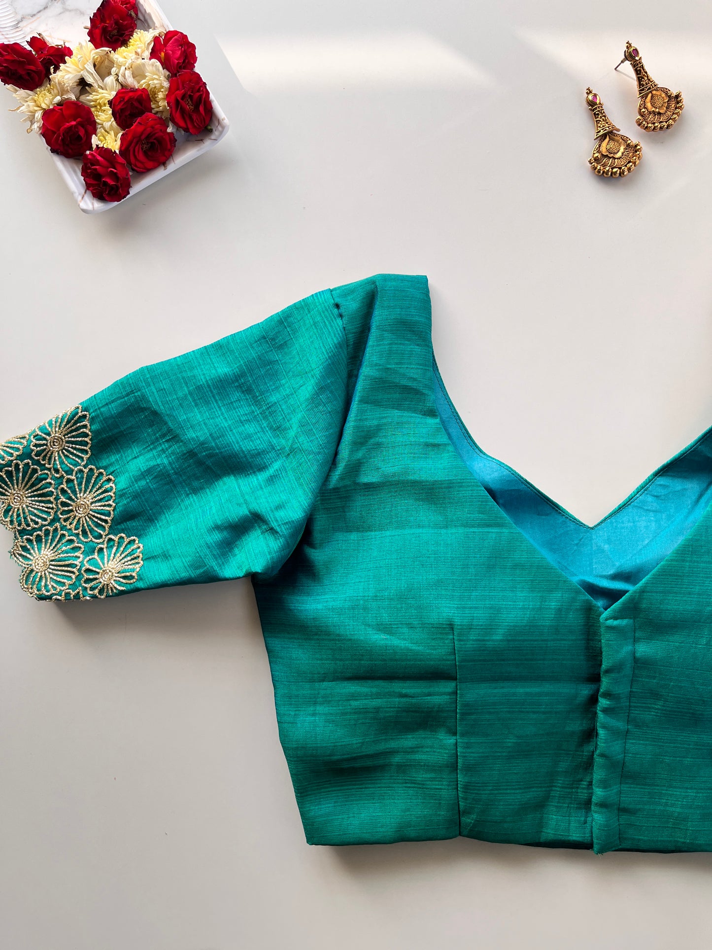 Peacock Blue Handwork Blouse
