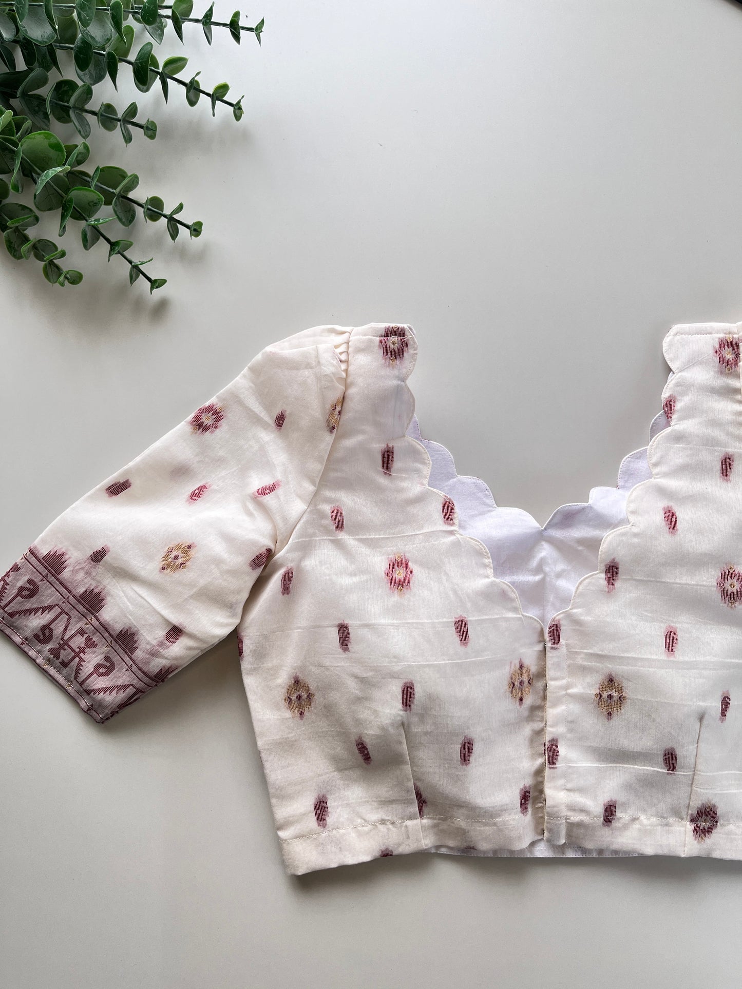 White & Maroon Chanderi Blouse