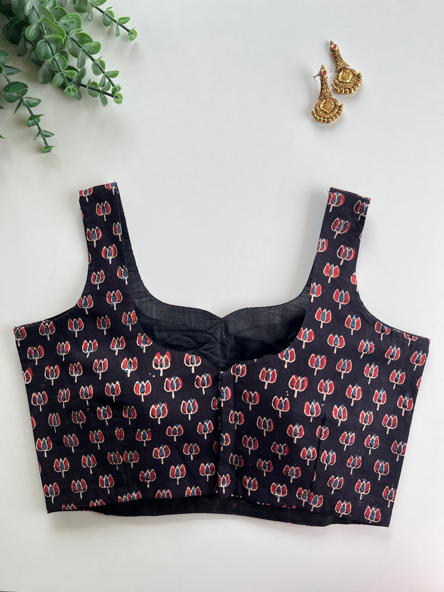 Black Ajrakh Sleeveless Blouse