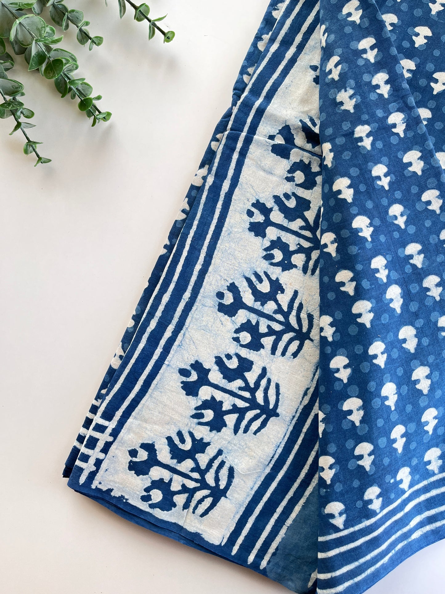 Indigo Block Printed Cotton Saree