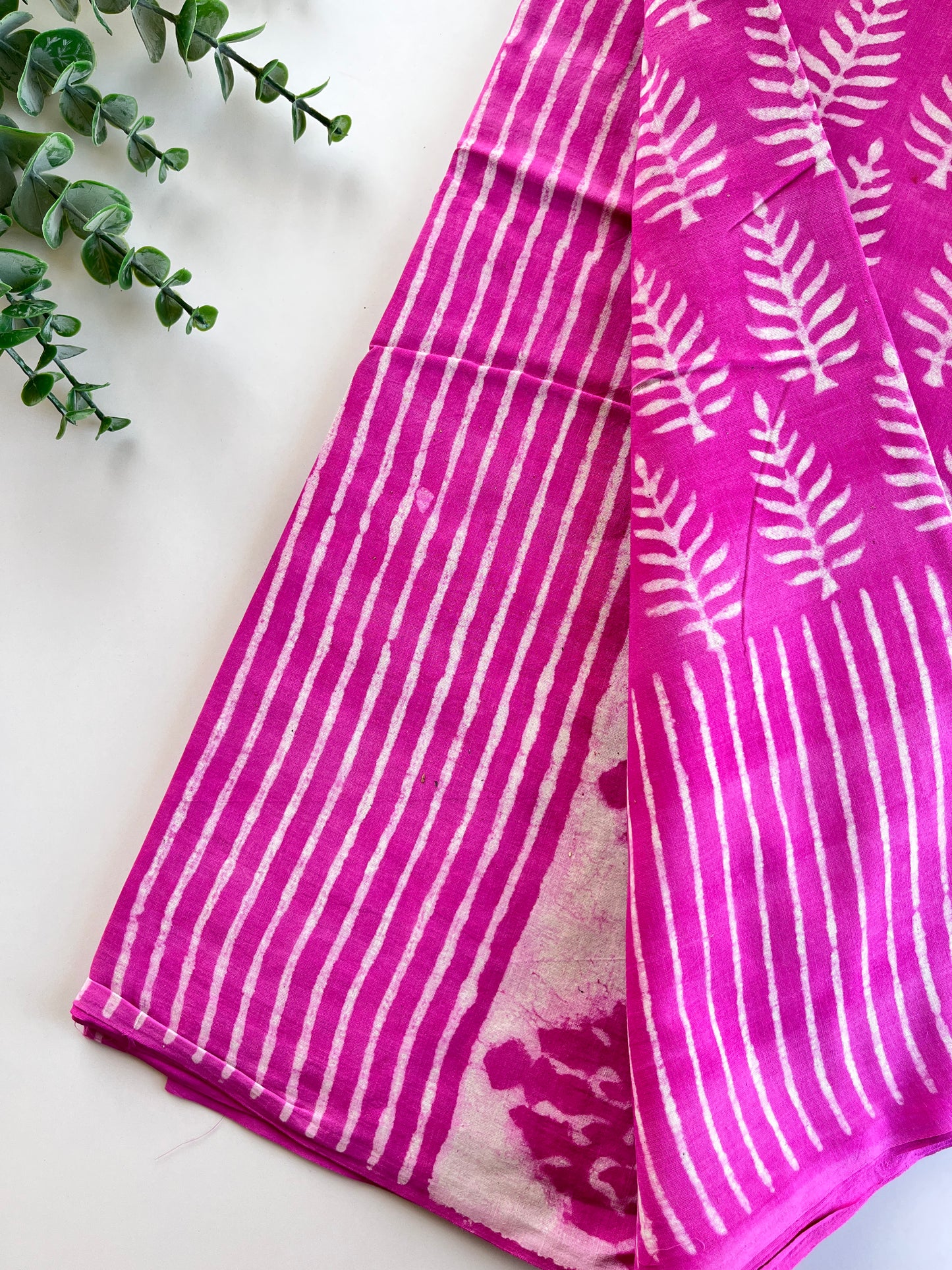Pink Block Printed Cotton Saree