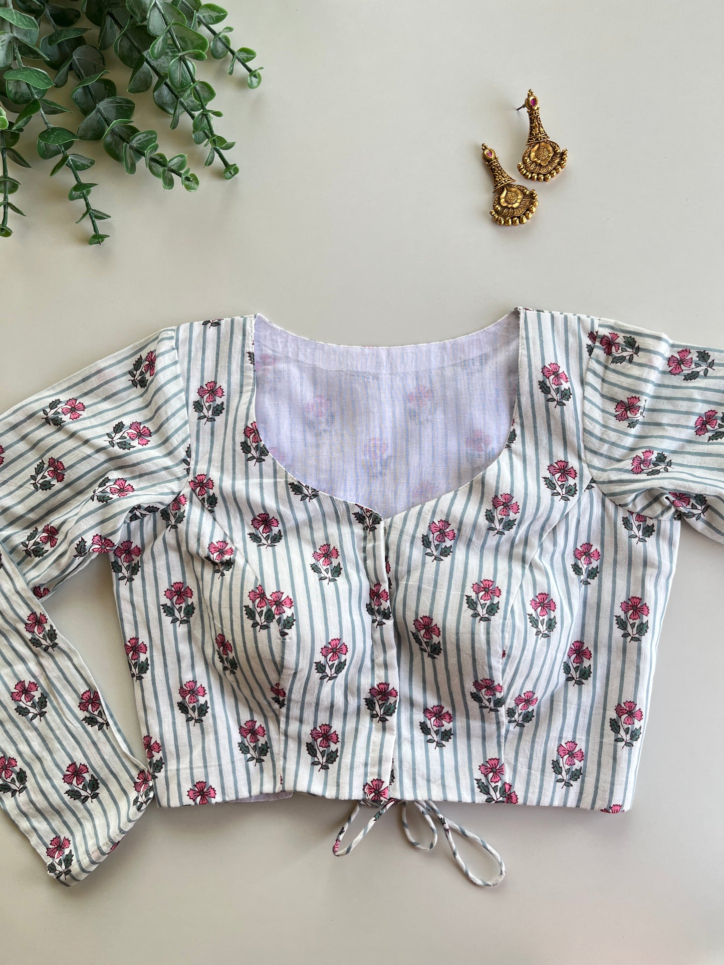 Cotton Stripes Floral Blouse