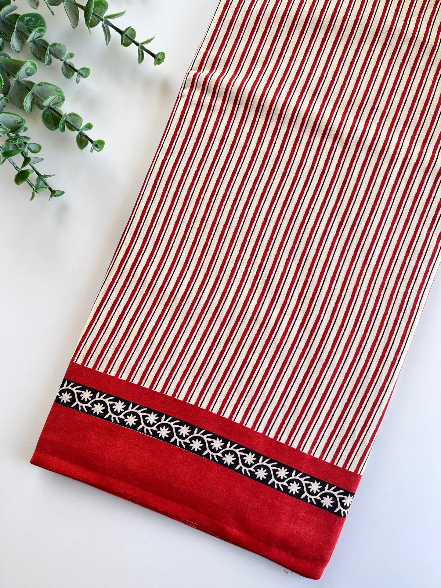 Red Block Printed Cotton Saree