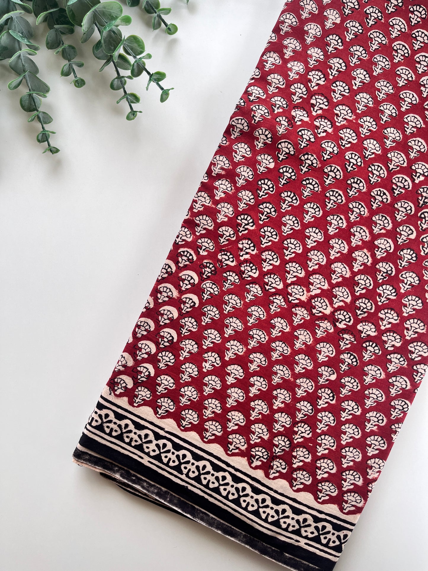 Red Maroon Block Printed Saree