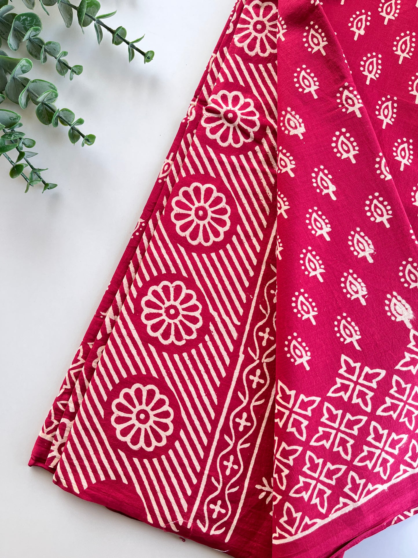Vermillion Red Block Printed Cotton Saree