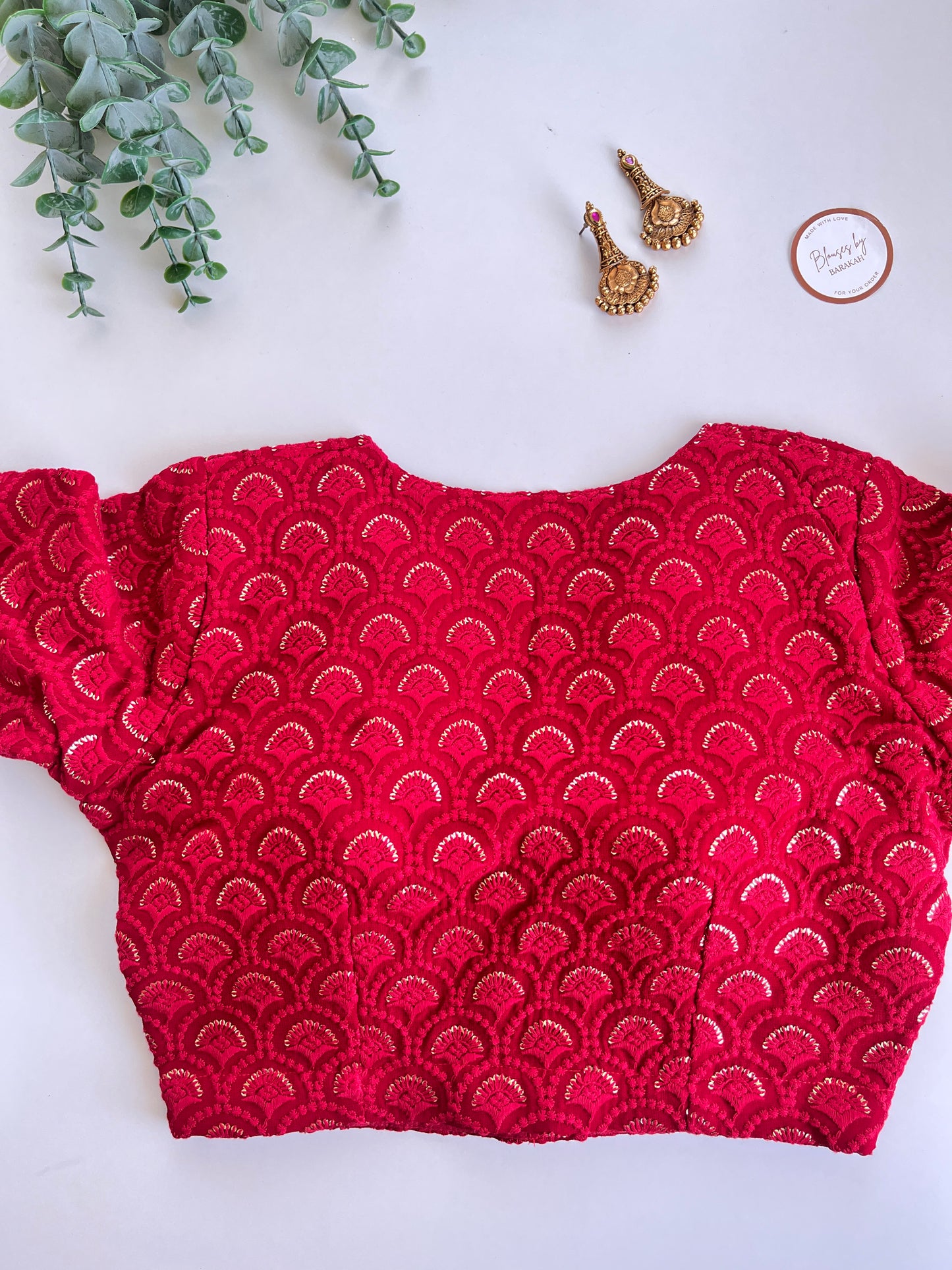 Red Chikankari Scallop Blouse