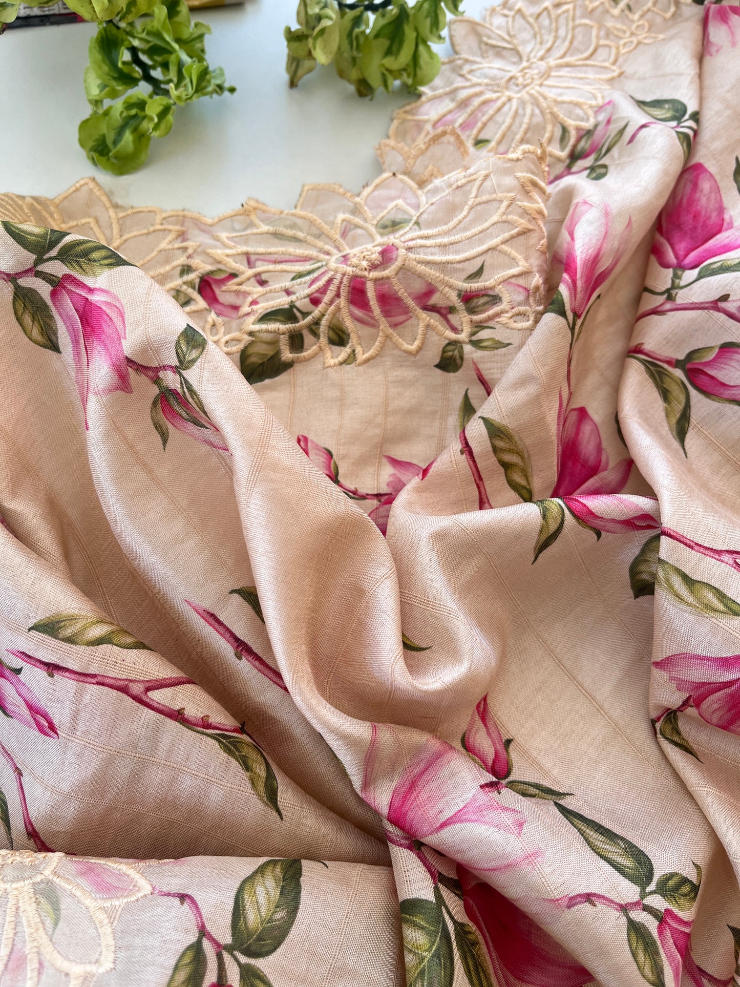 Nada Saree in Beige & Pink
