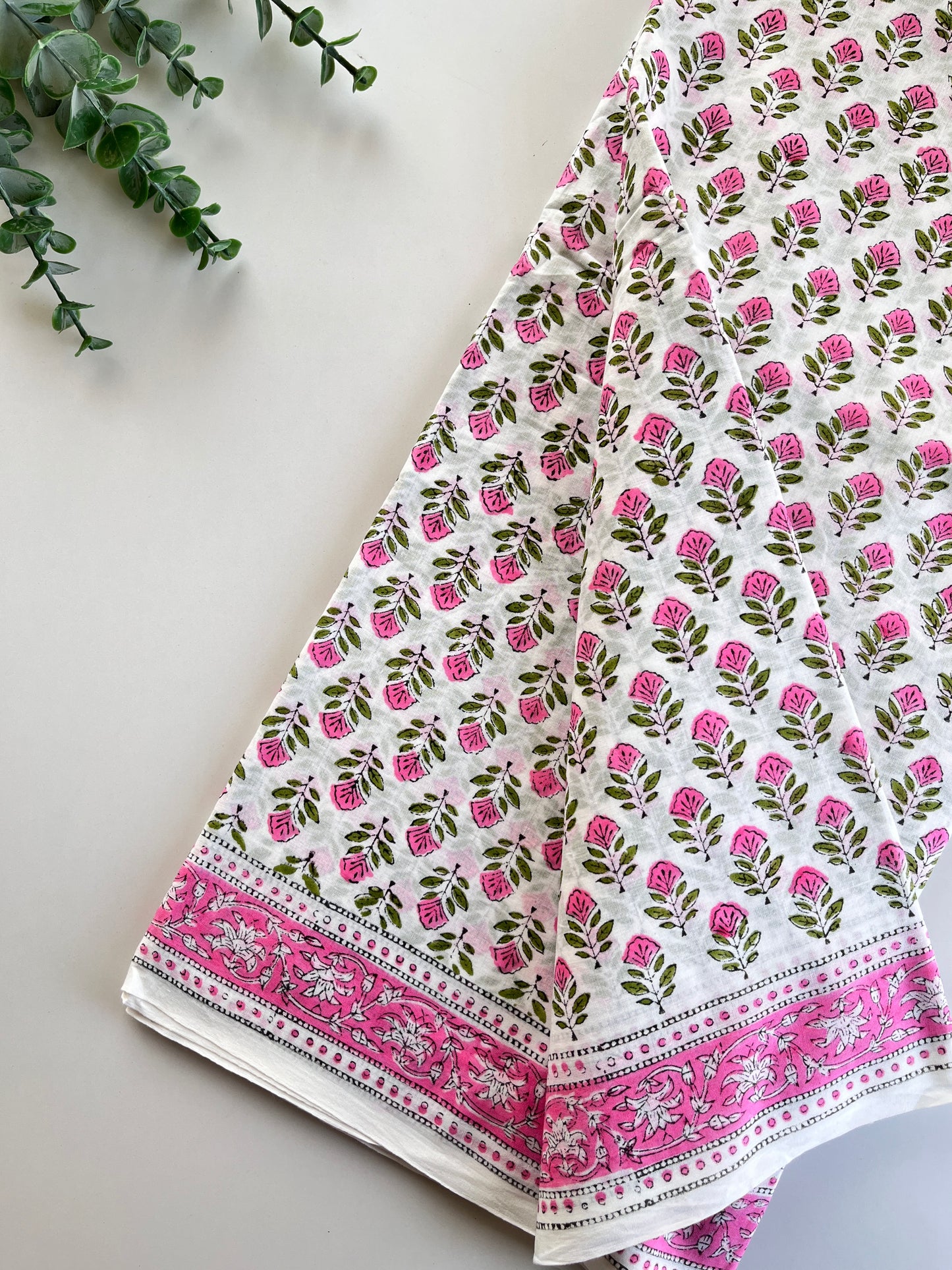 White Block Printed Cotton Saree