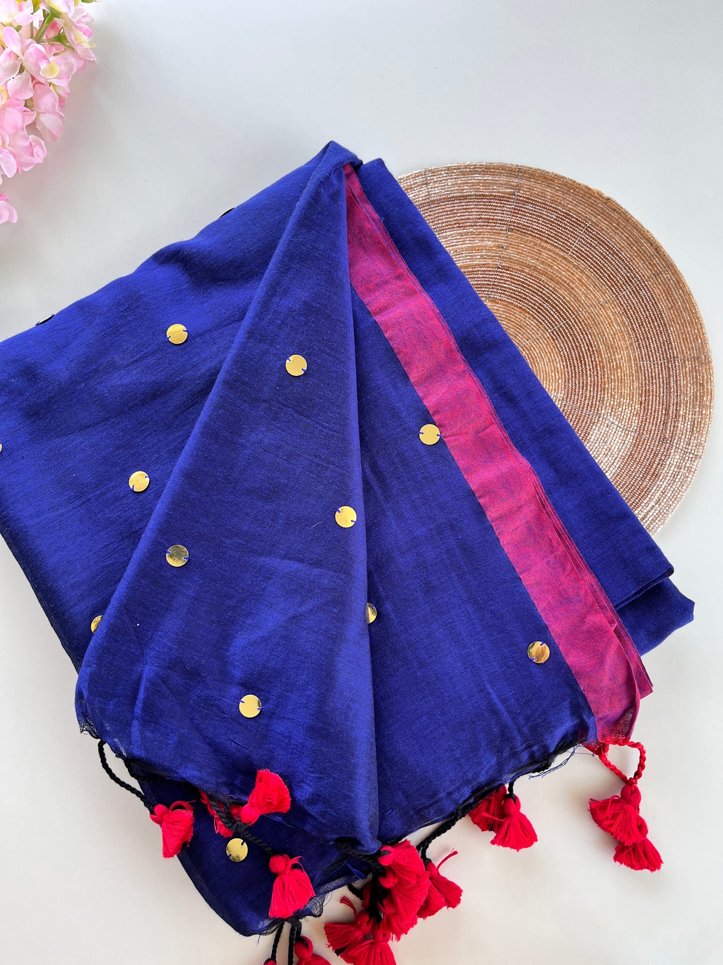 Navy Blue Mul Cotton Sequence Saree