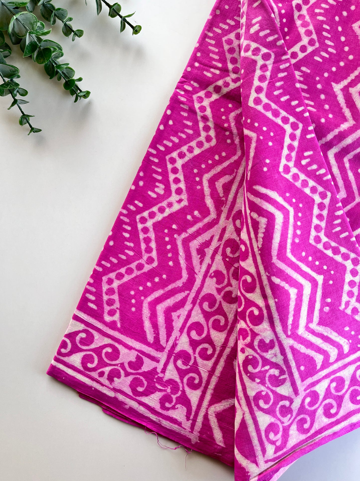 Pink Zigzag Block Printed Cotton Saree