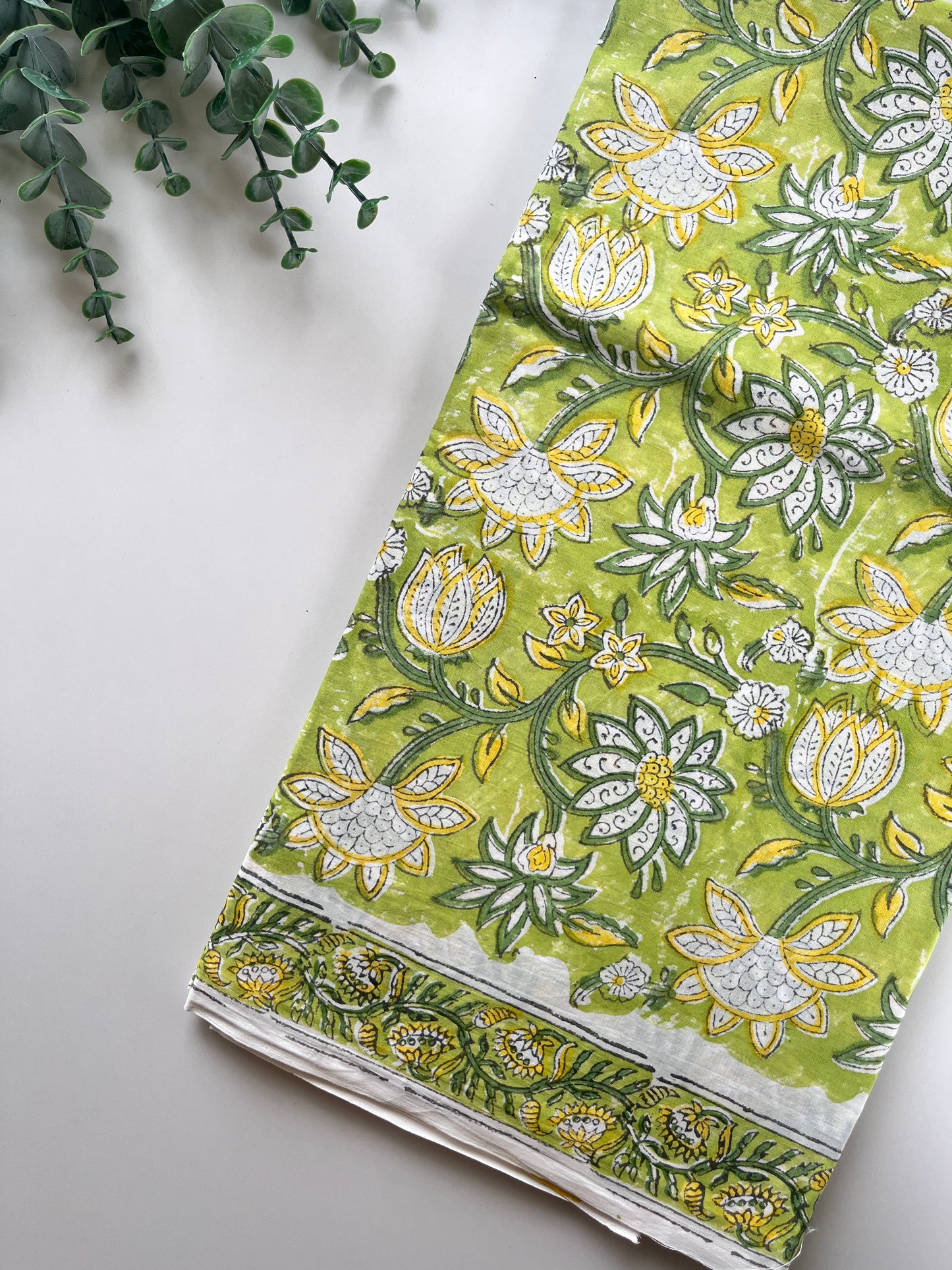 Parrot Green Block Printed Saree