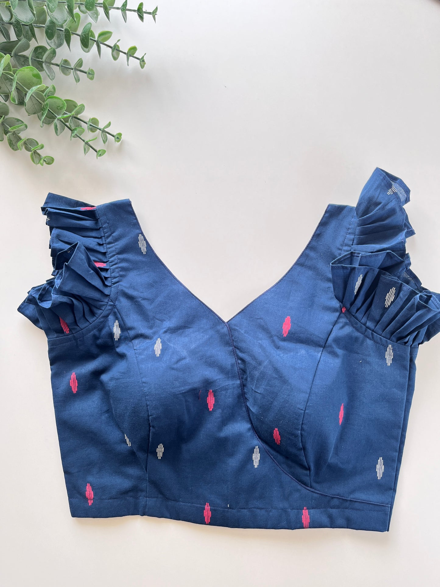 Navy Blue Ruffle Sleeve Blouse
