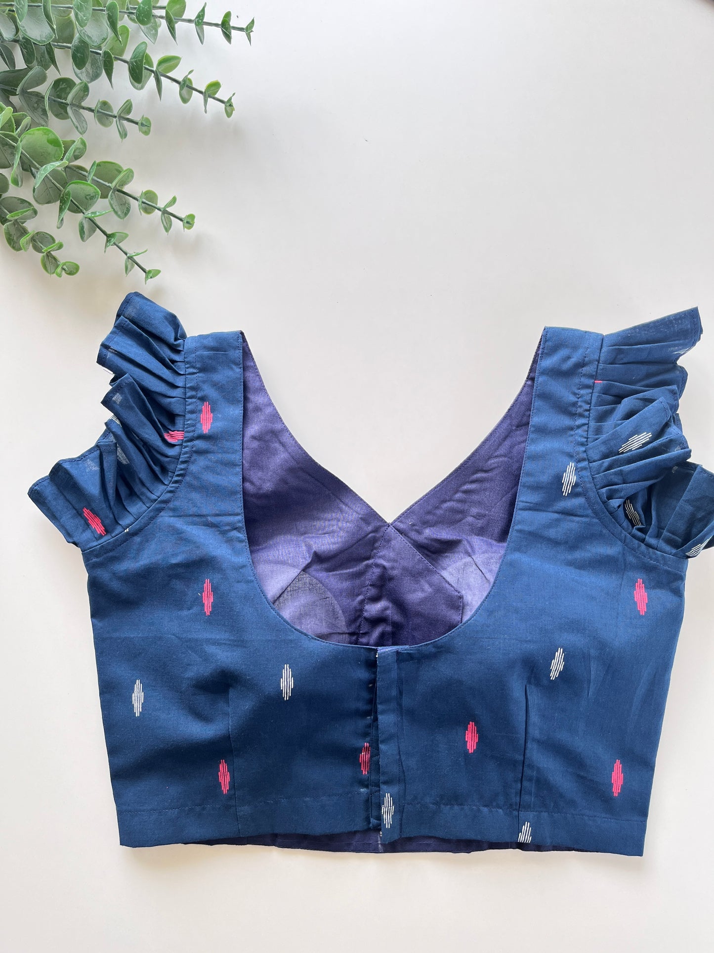 Navy Blue Ruffle Sleeve Blouse