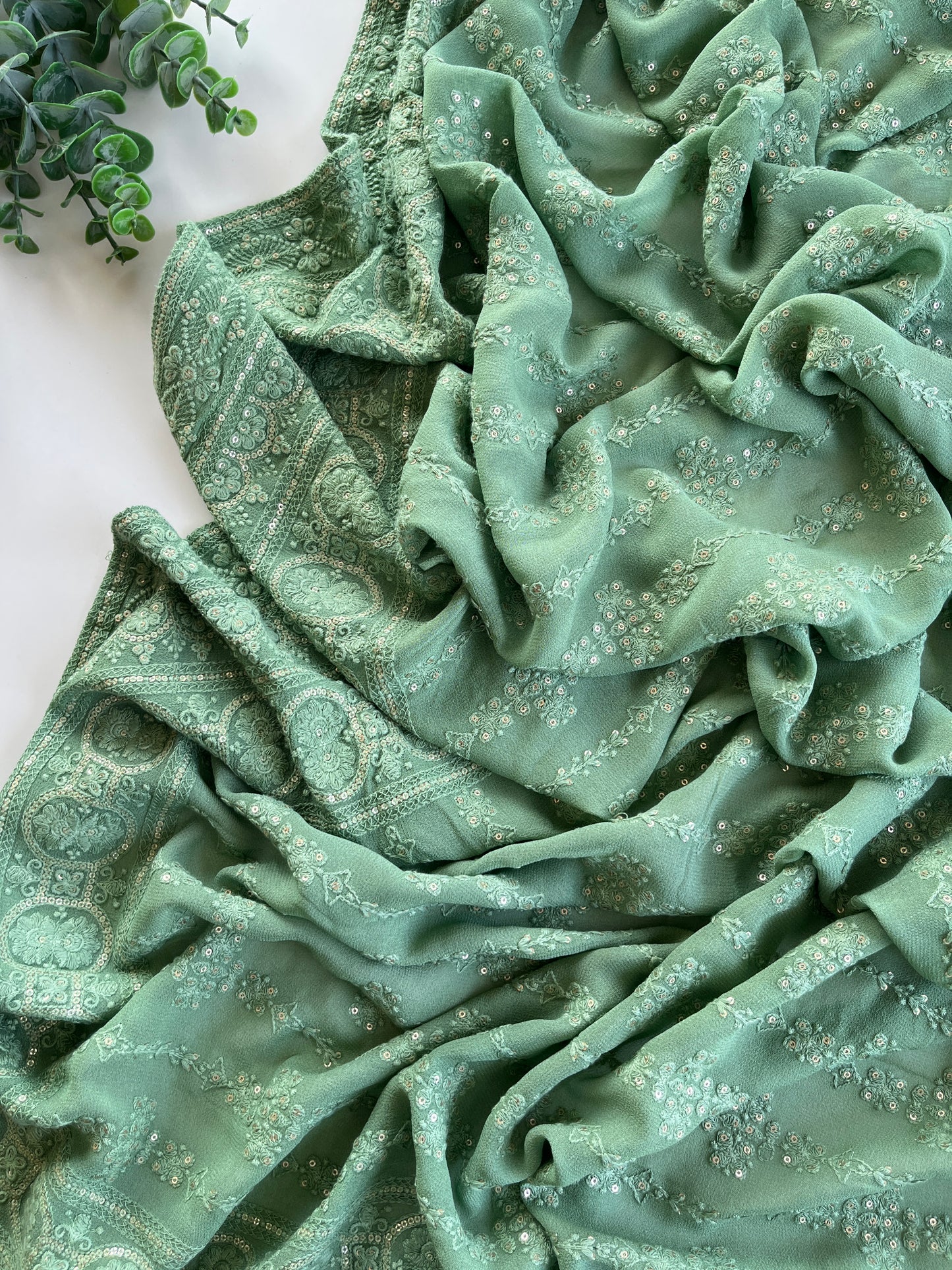 Sage Green Chikankari Saree