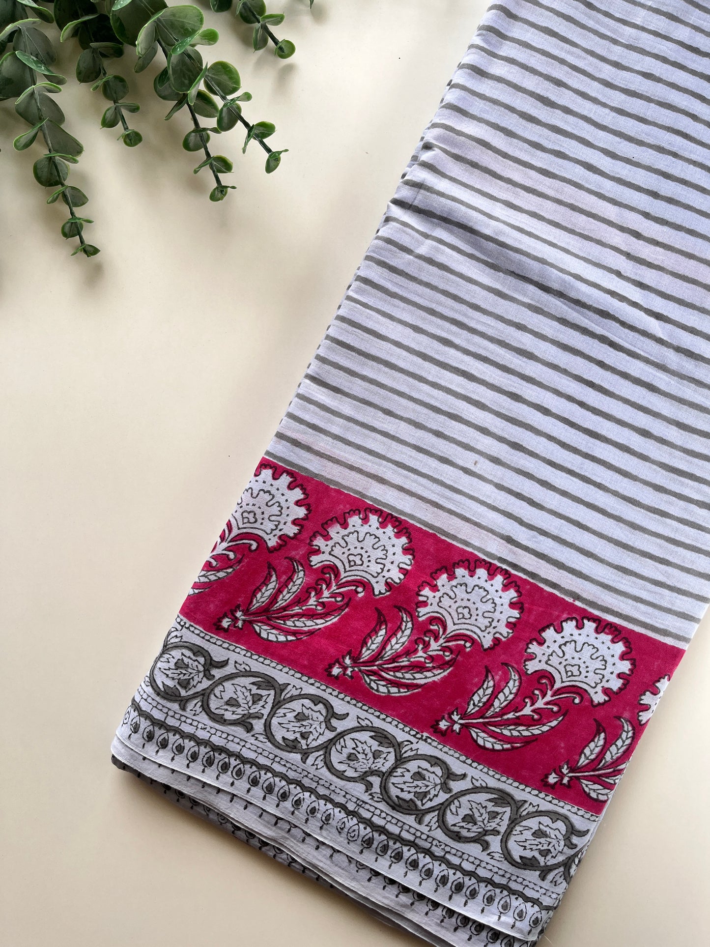 Grey-Blue Block Printed Saree