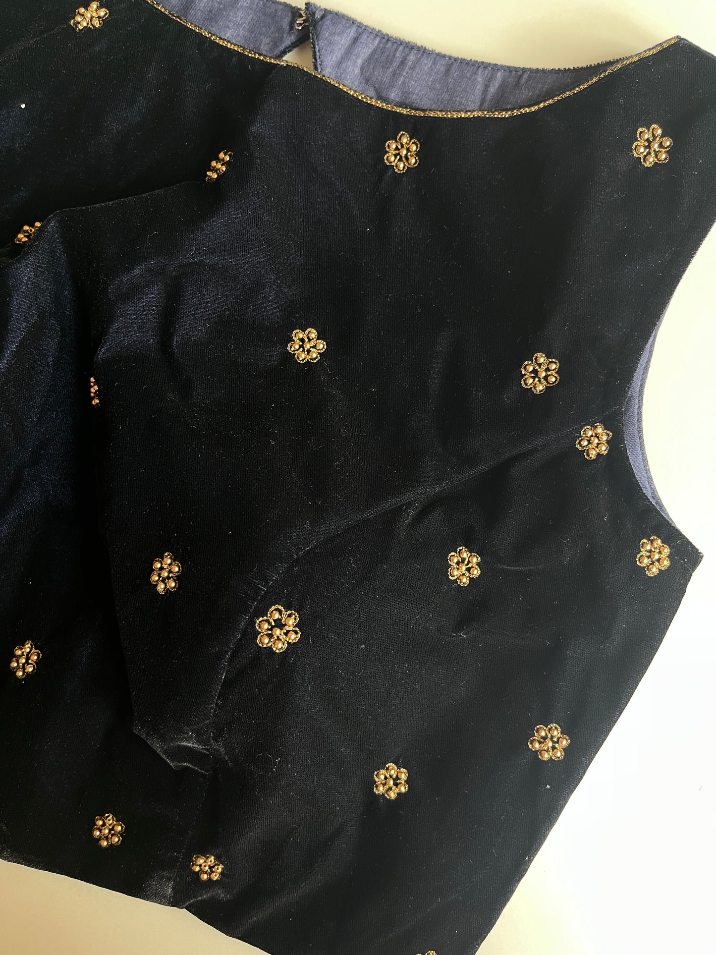 Navy Blue Velvet Handwork Blouse