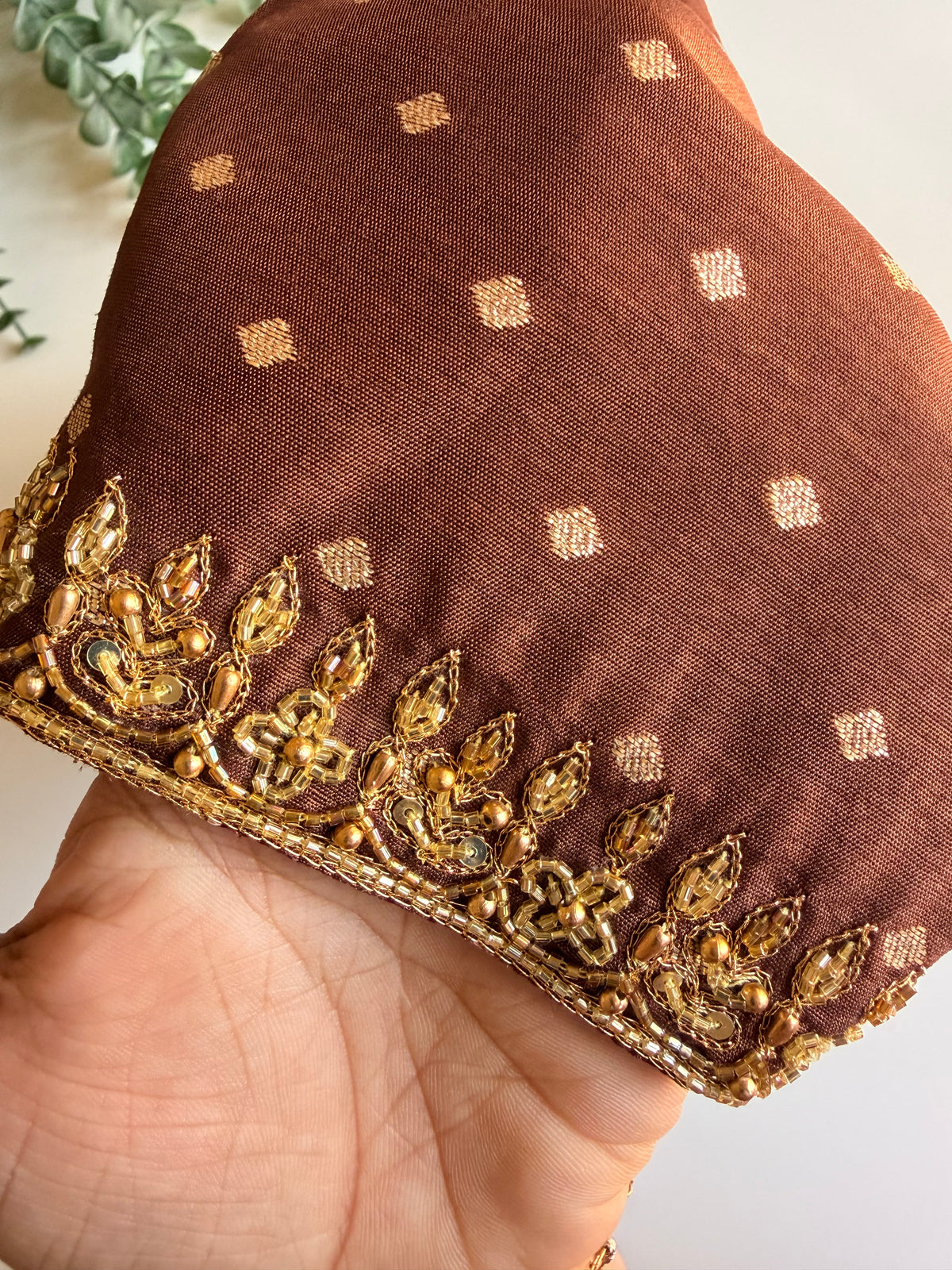 Inaara in Beige and Brown Handworked Blouse