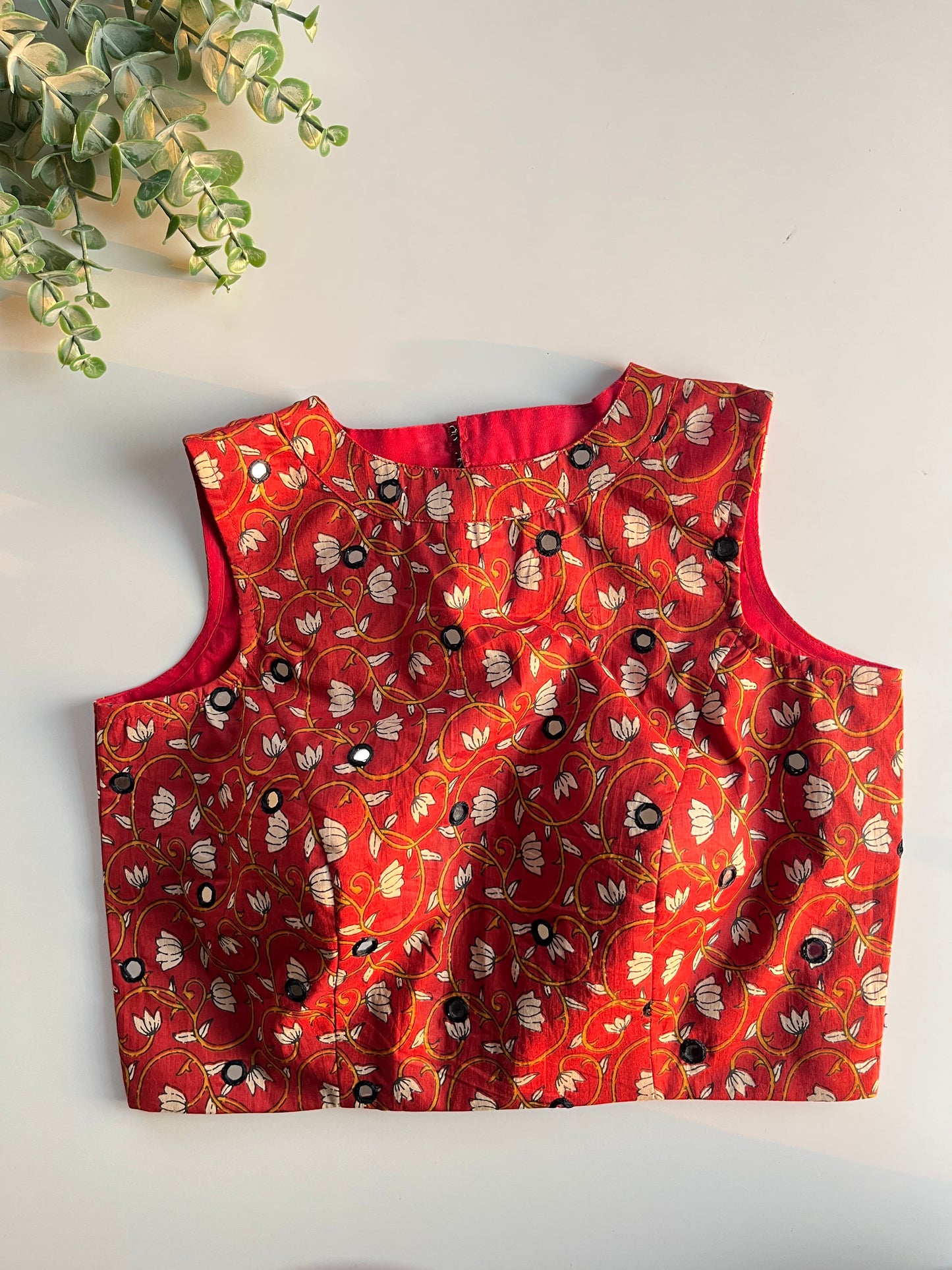 Red Mirror Handwork Blouse