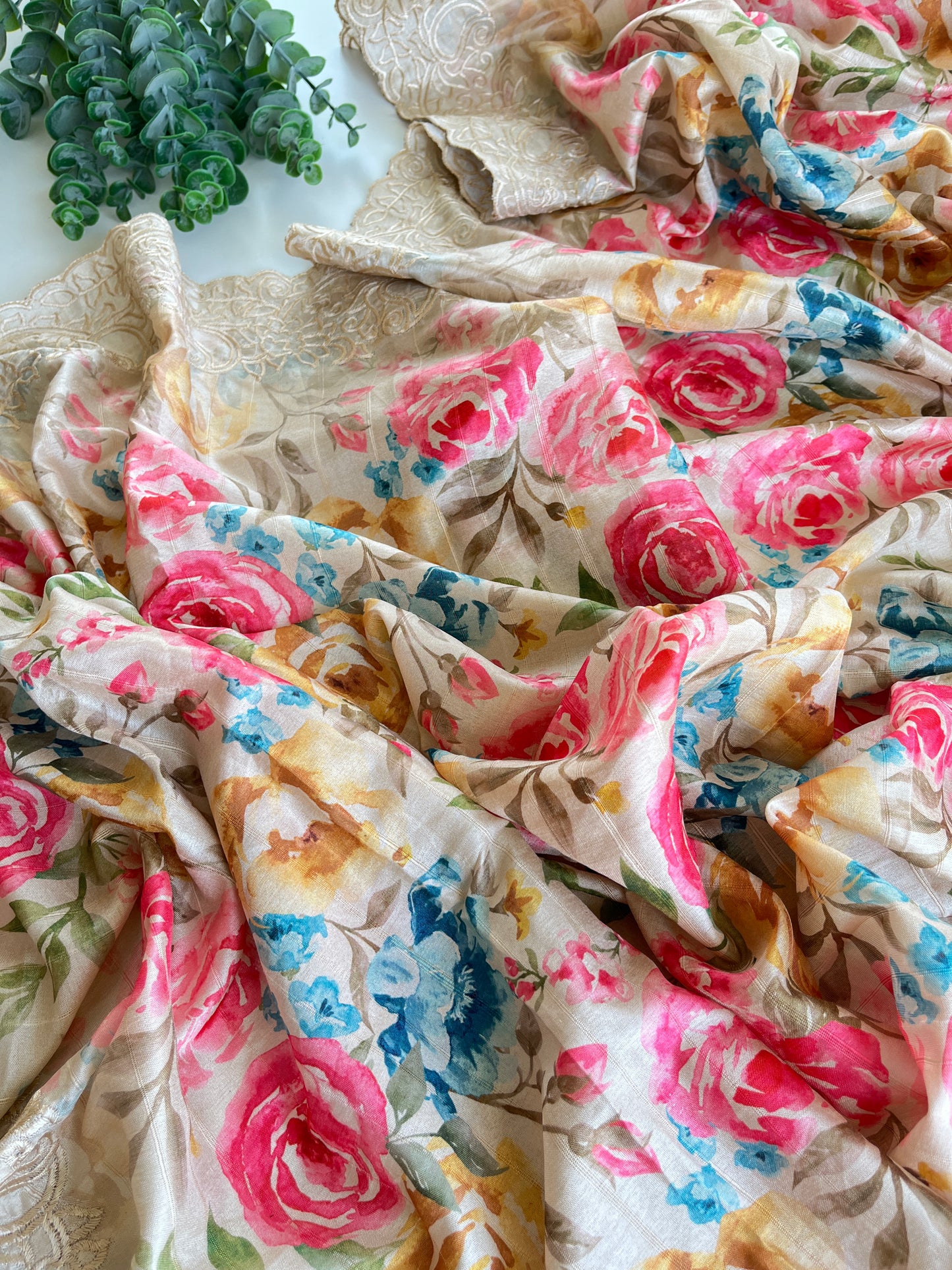Nyra Saree in Beige & Pink