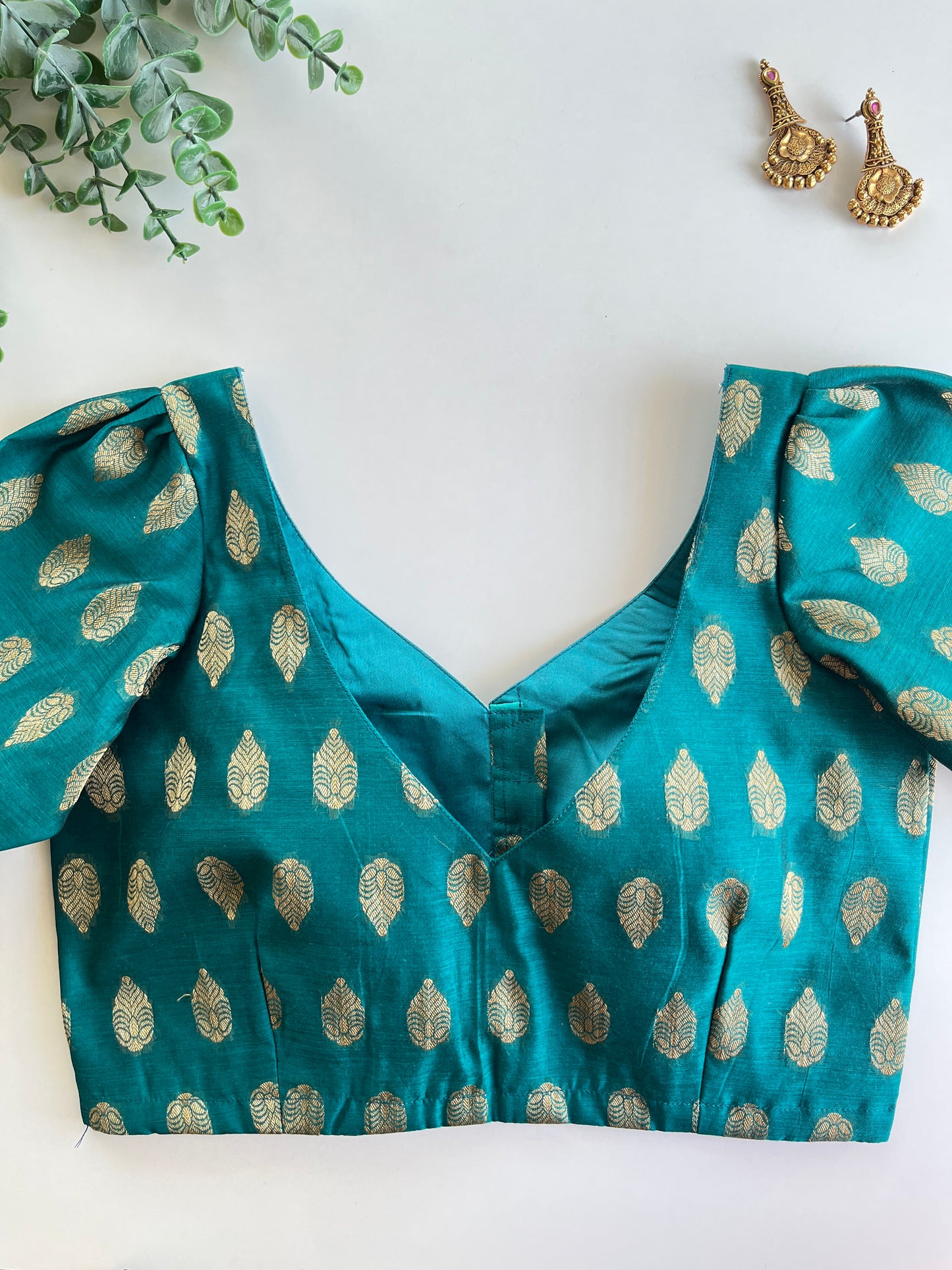 Peacock Blue Brocade Blouse