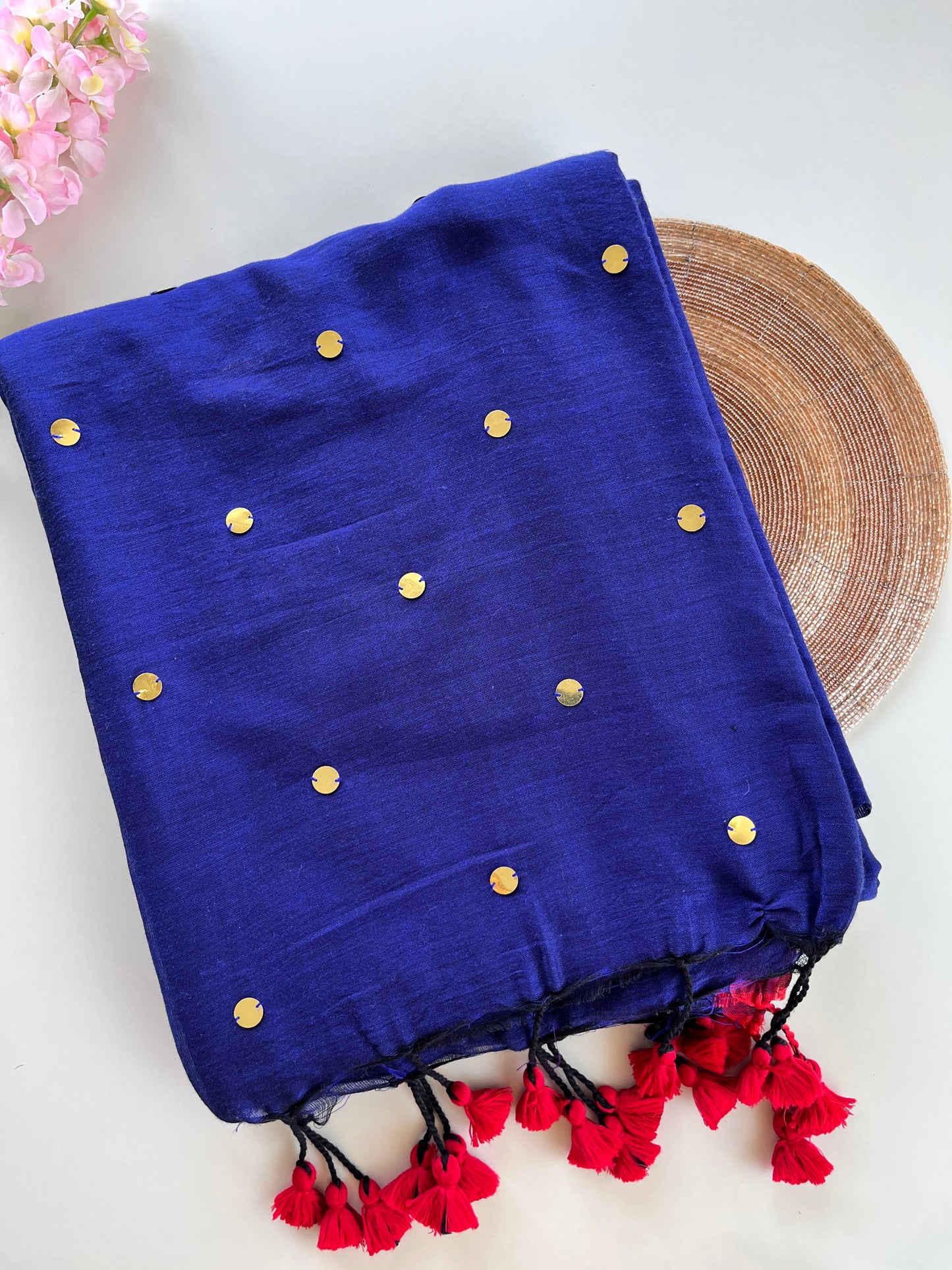 Navy Blue Mul Cotton Sequence Saree