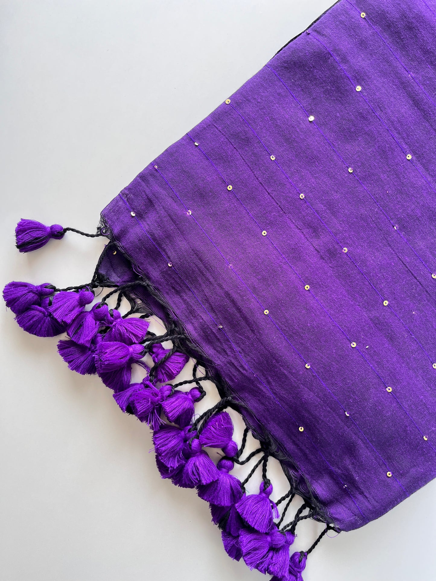 Purple Mul Cotton Sequence Saree
