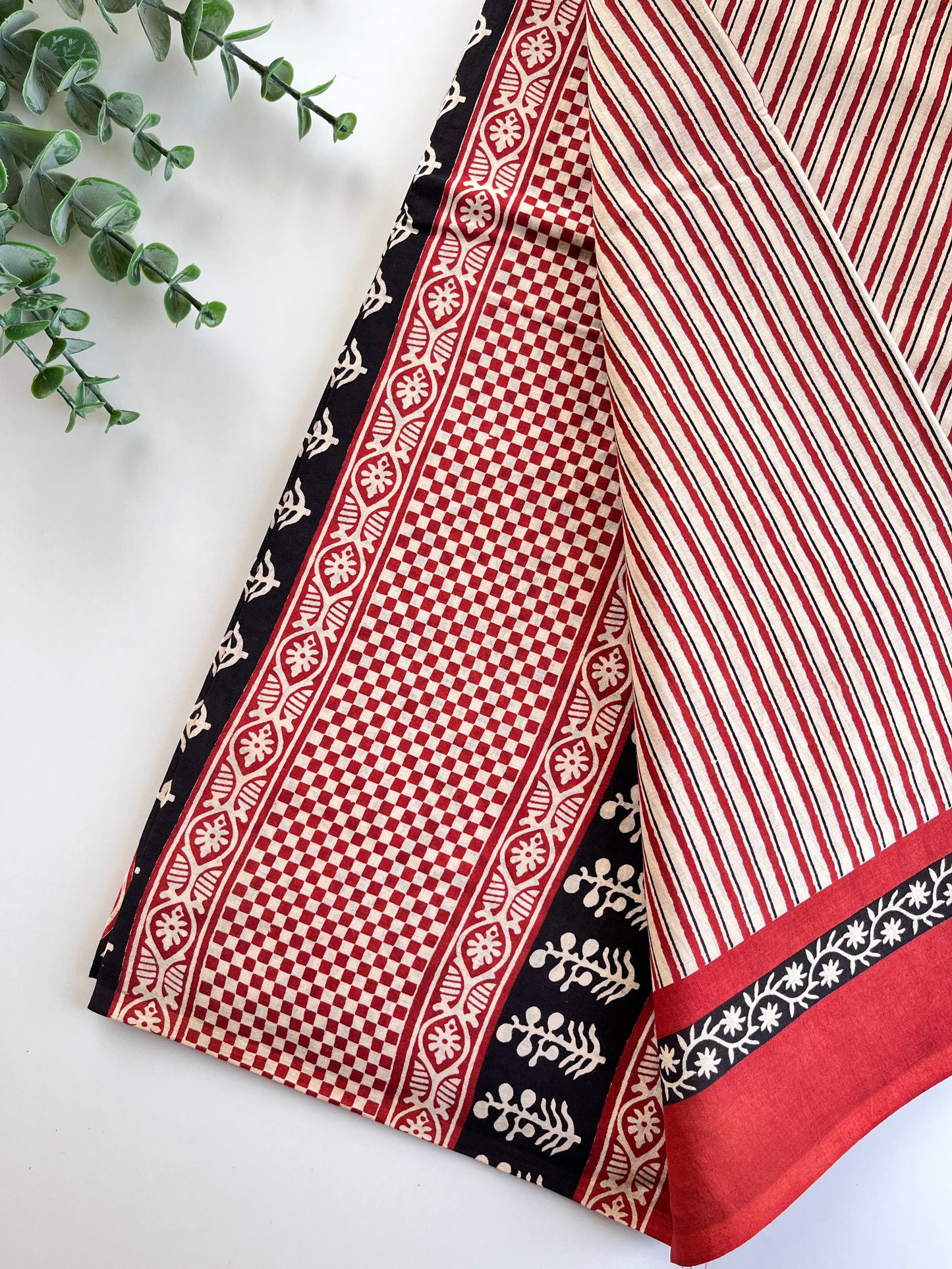 Red Block Printed Cotton Saree