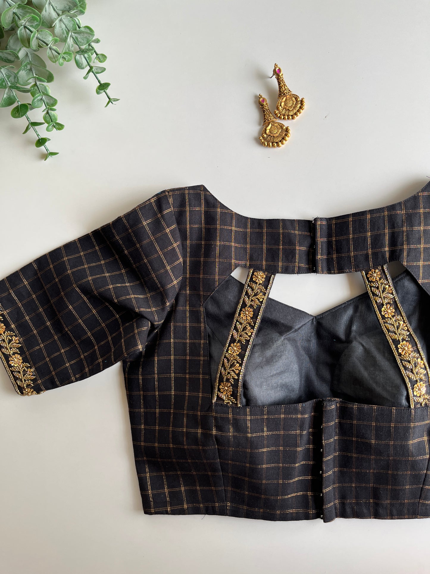 Black Check Handworked Blouse