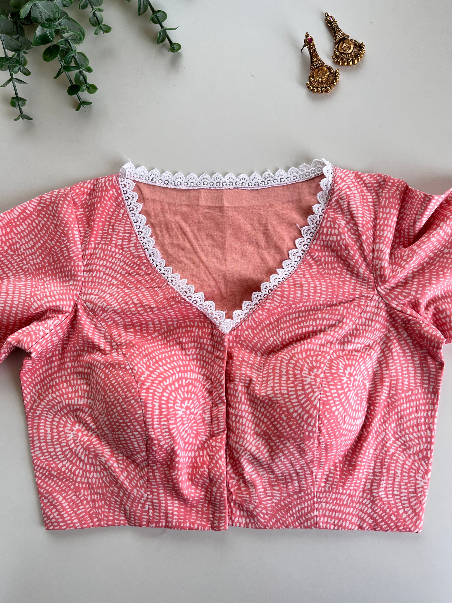 Peach Lace work Cotton Blouse