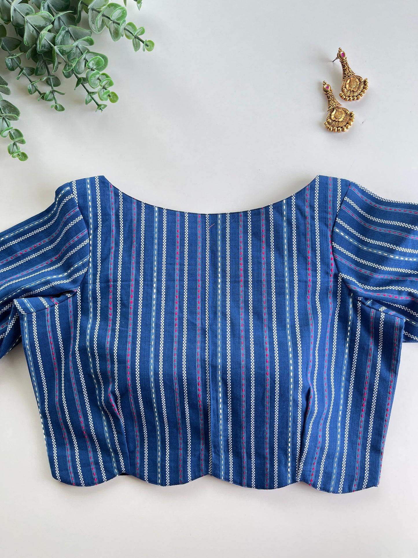 Blue Stripe Scallop Blouse