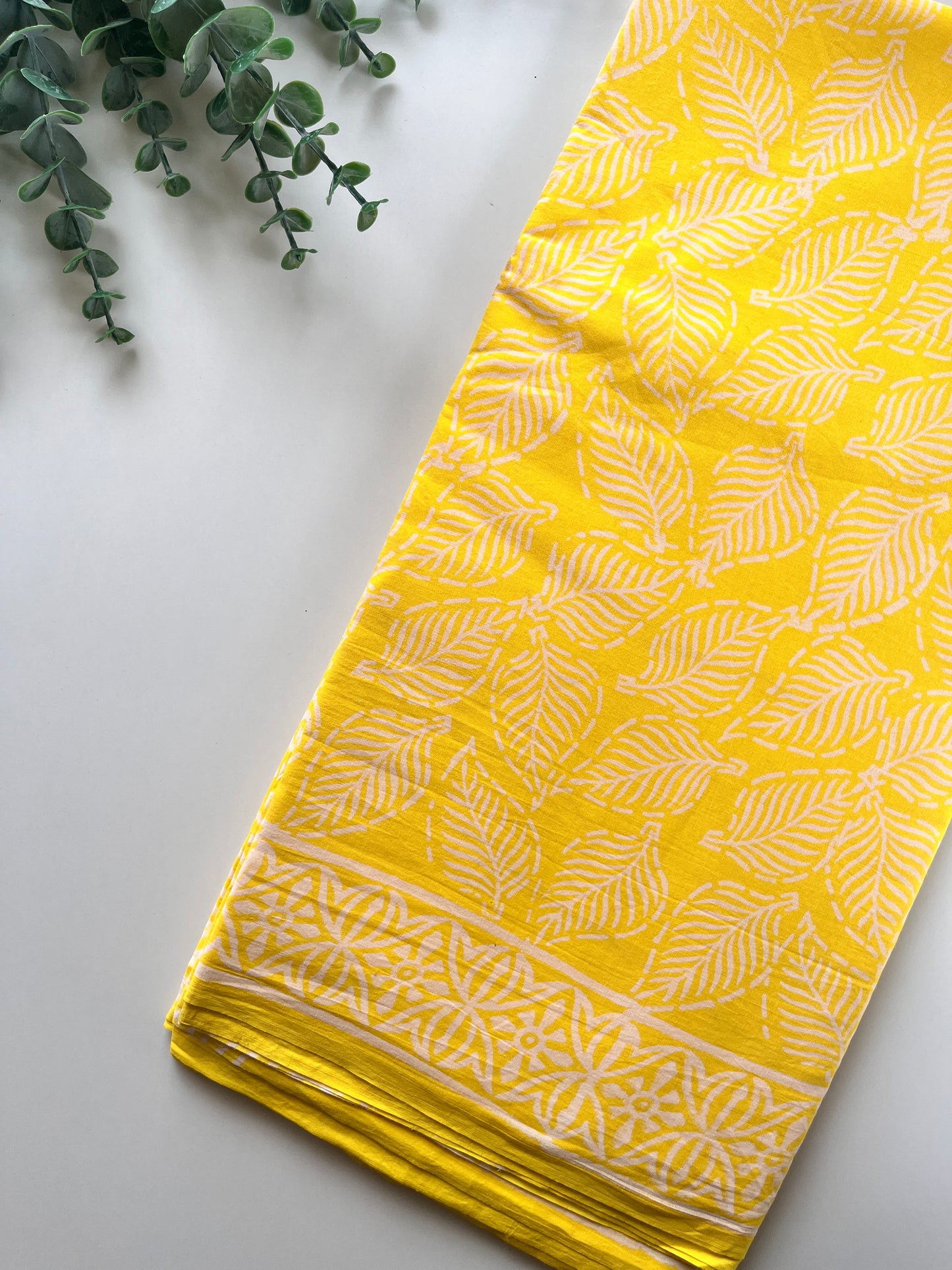 Yellow Block Printed Saree