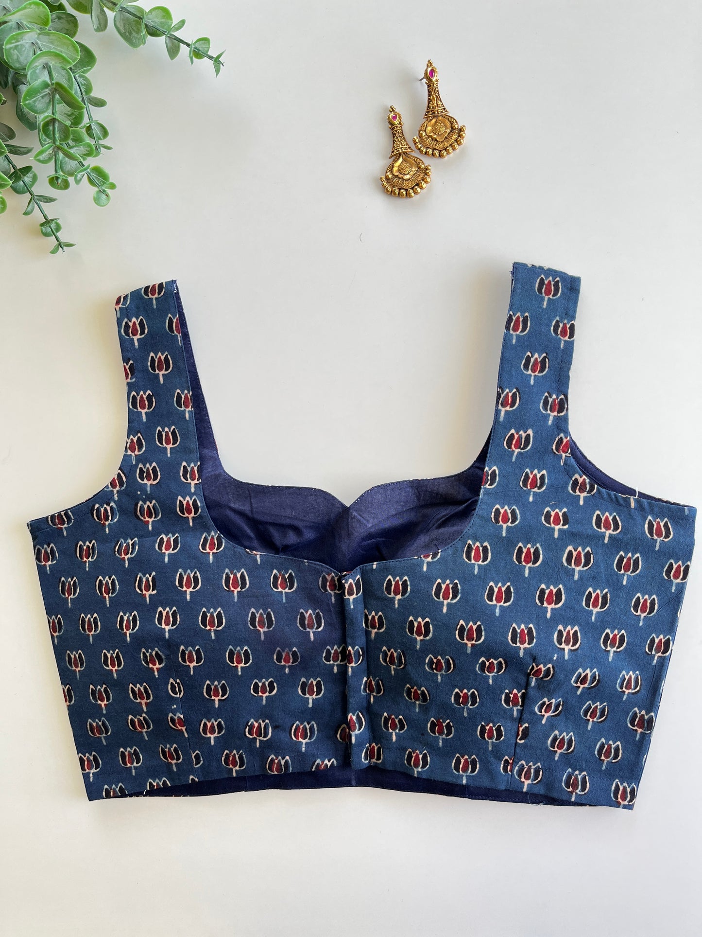 Navy Ajrakh Sleeveless Blouse
