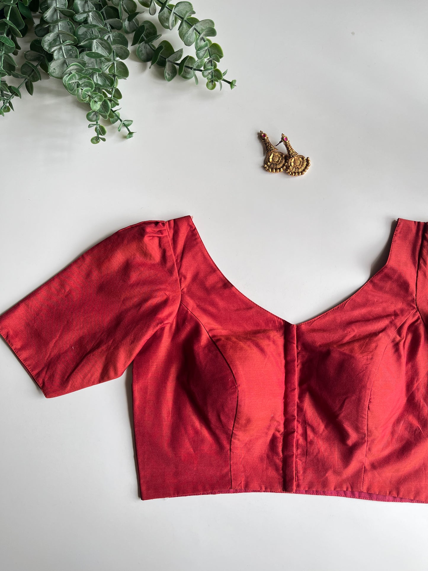 Brick Red Puff Sleeve Blouse