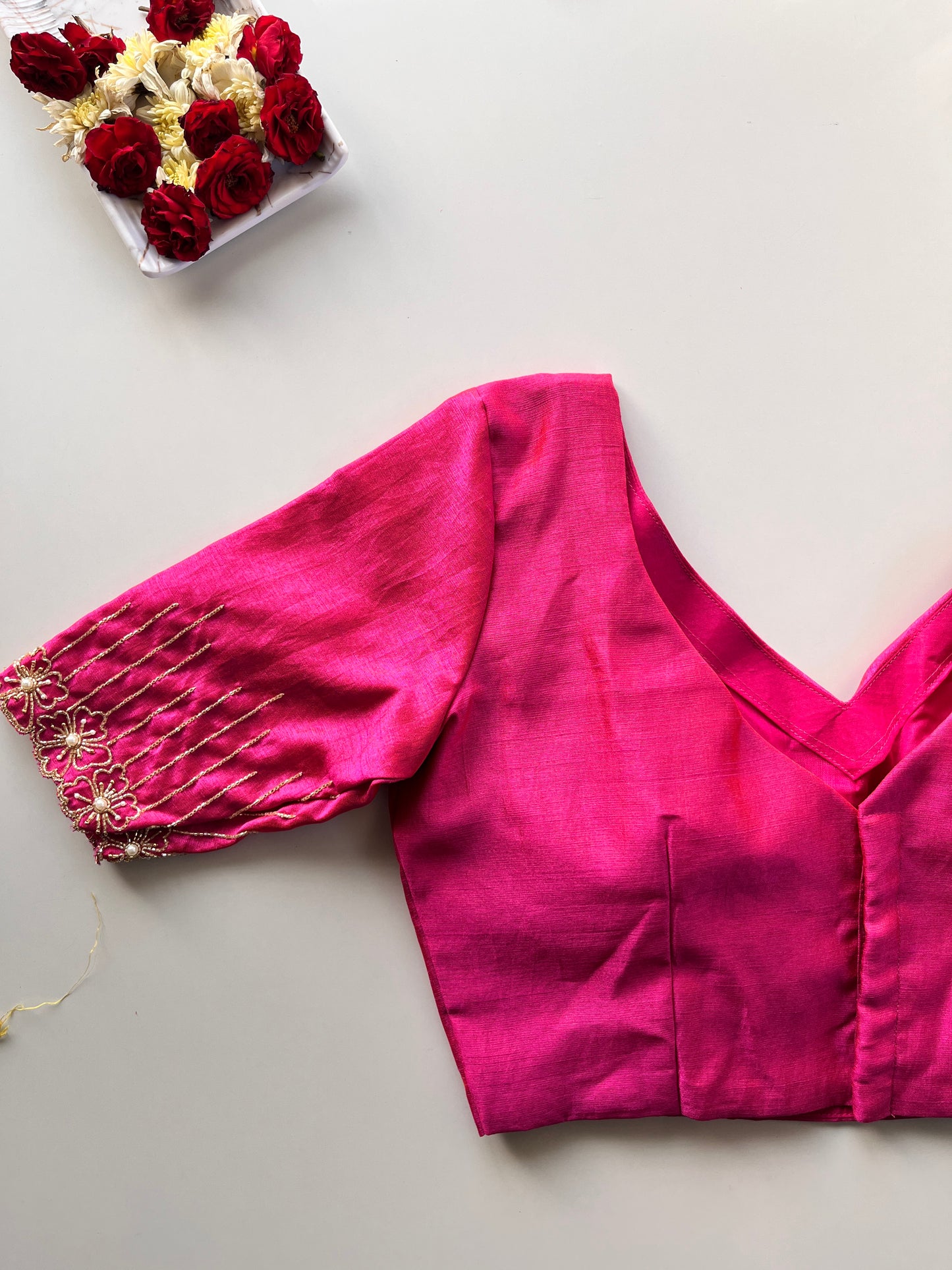 Pink Floral Handwork Blouse